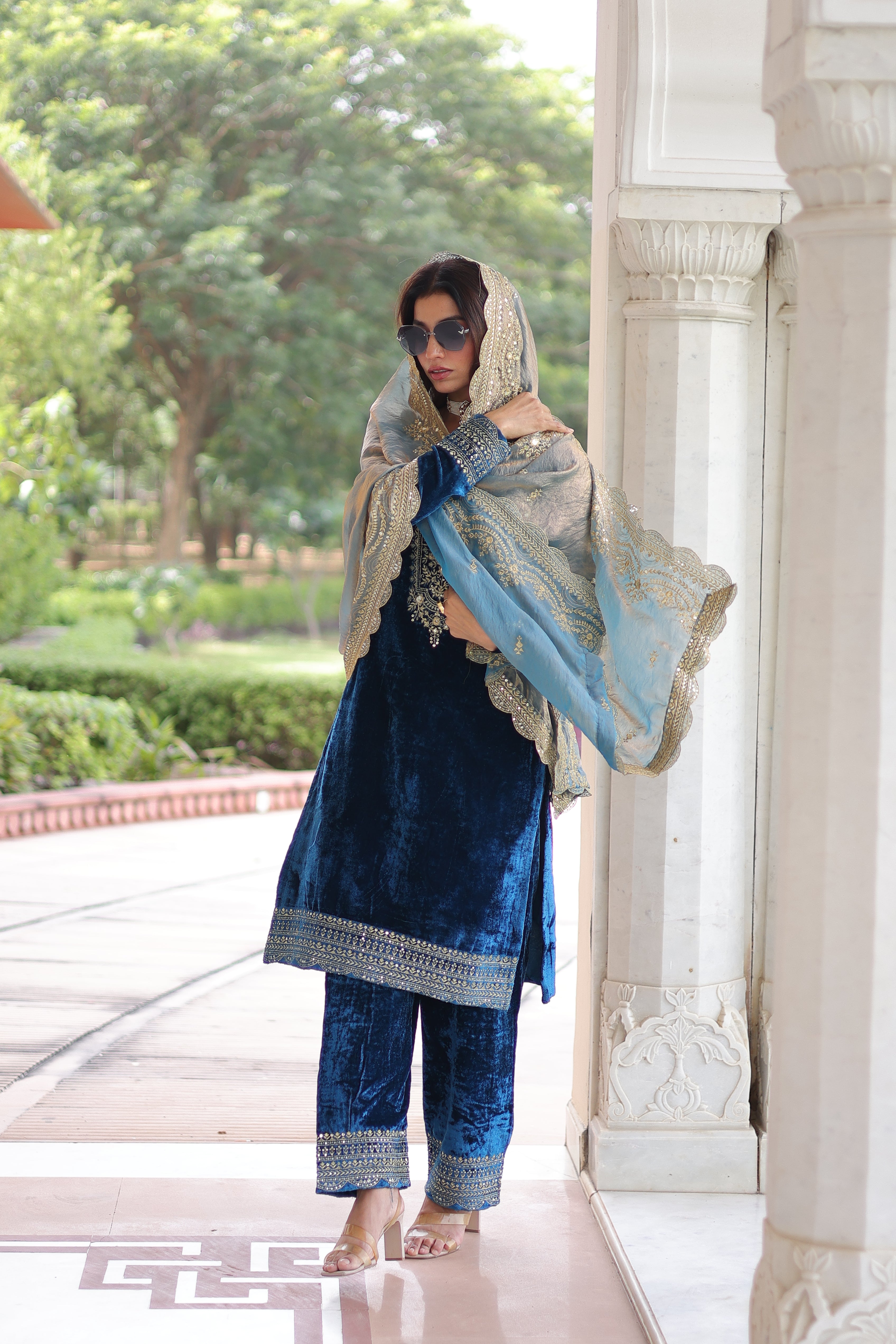 Velvet Sequins Embroidered Festive Salwar Kameez for Women