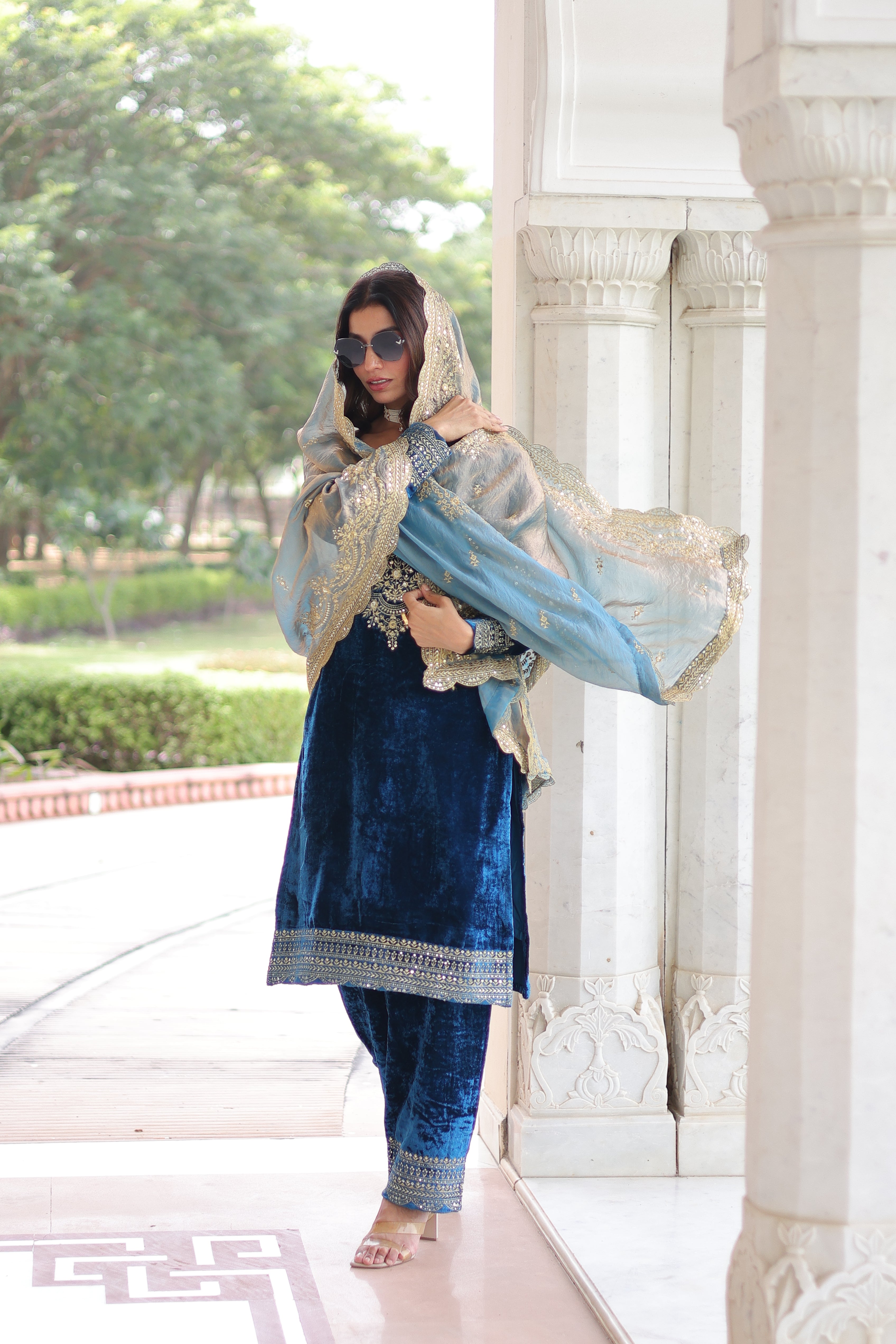 Velvet Sequins Embroidered Festive Salwar Kameez for Women