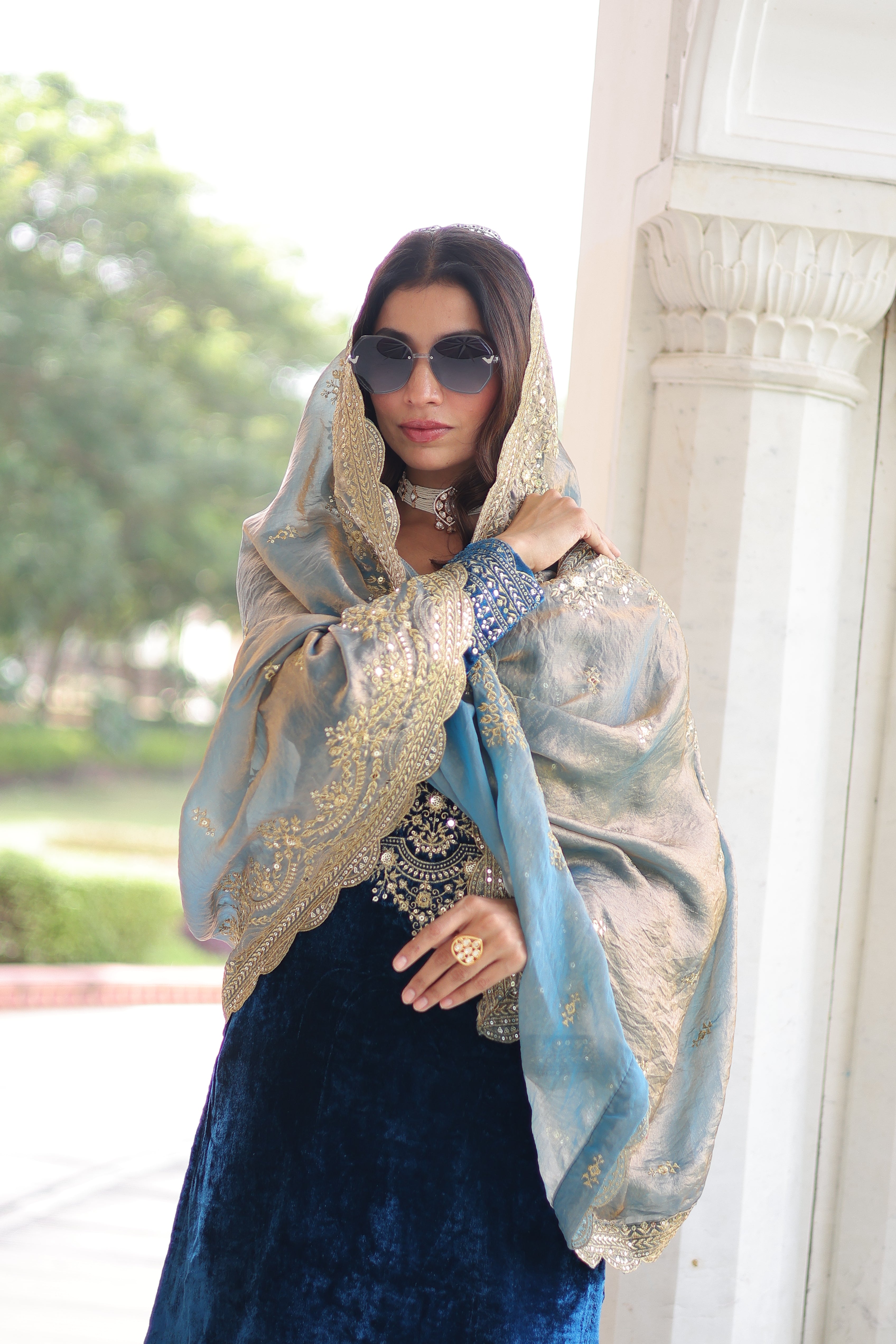 Velvet Sequins Embroidered Festive Salwar Kameez for Women