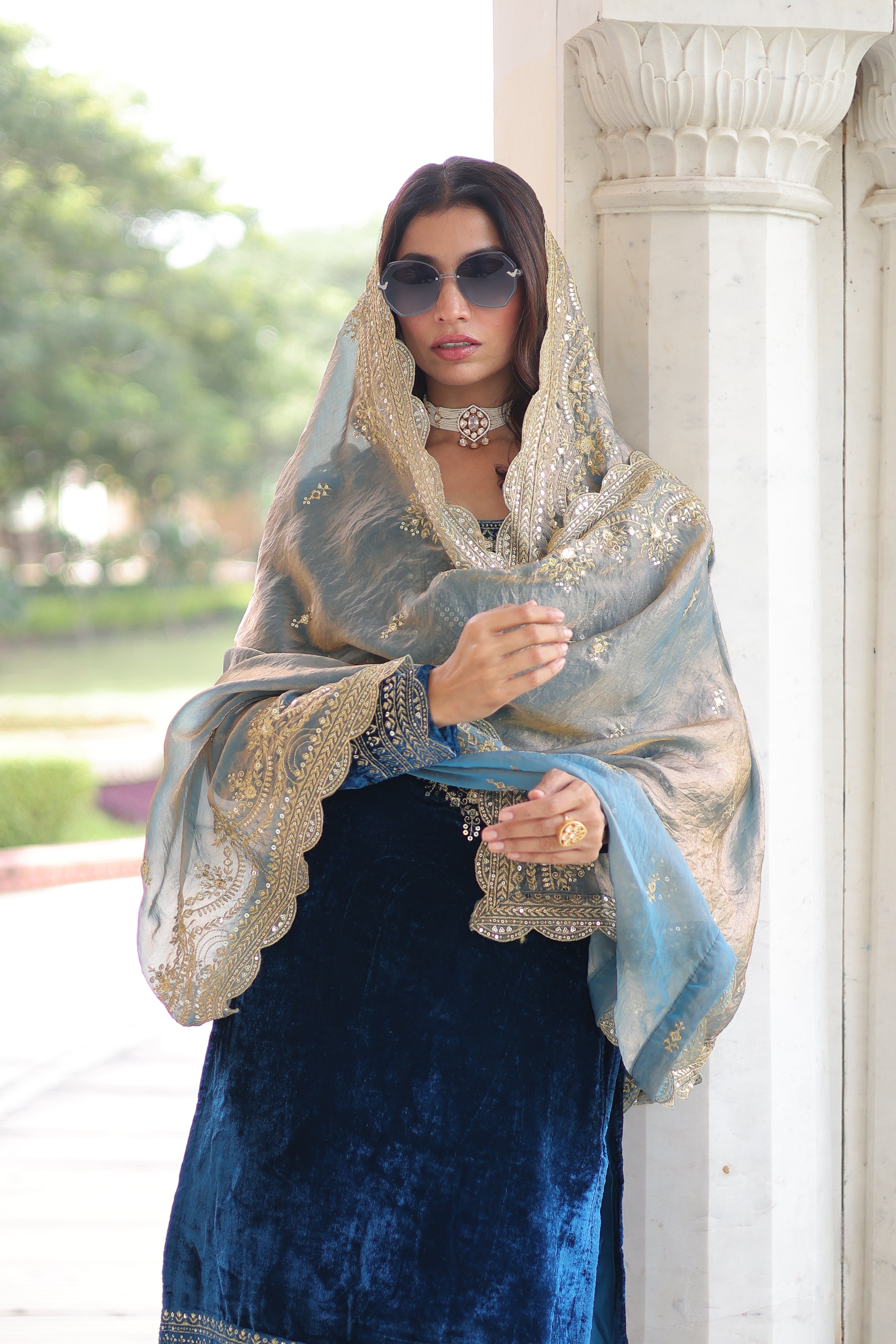 Velvet Sequins Embroidered Festive Salwar Kameez for Women