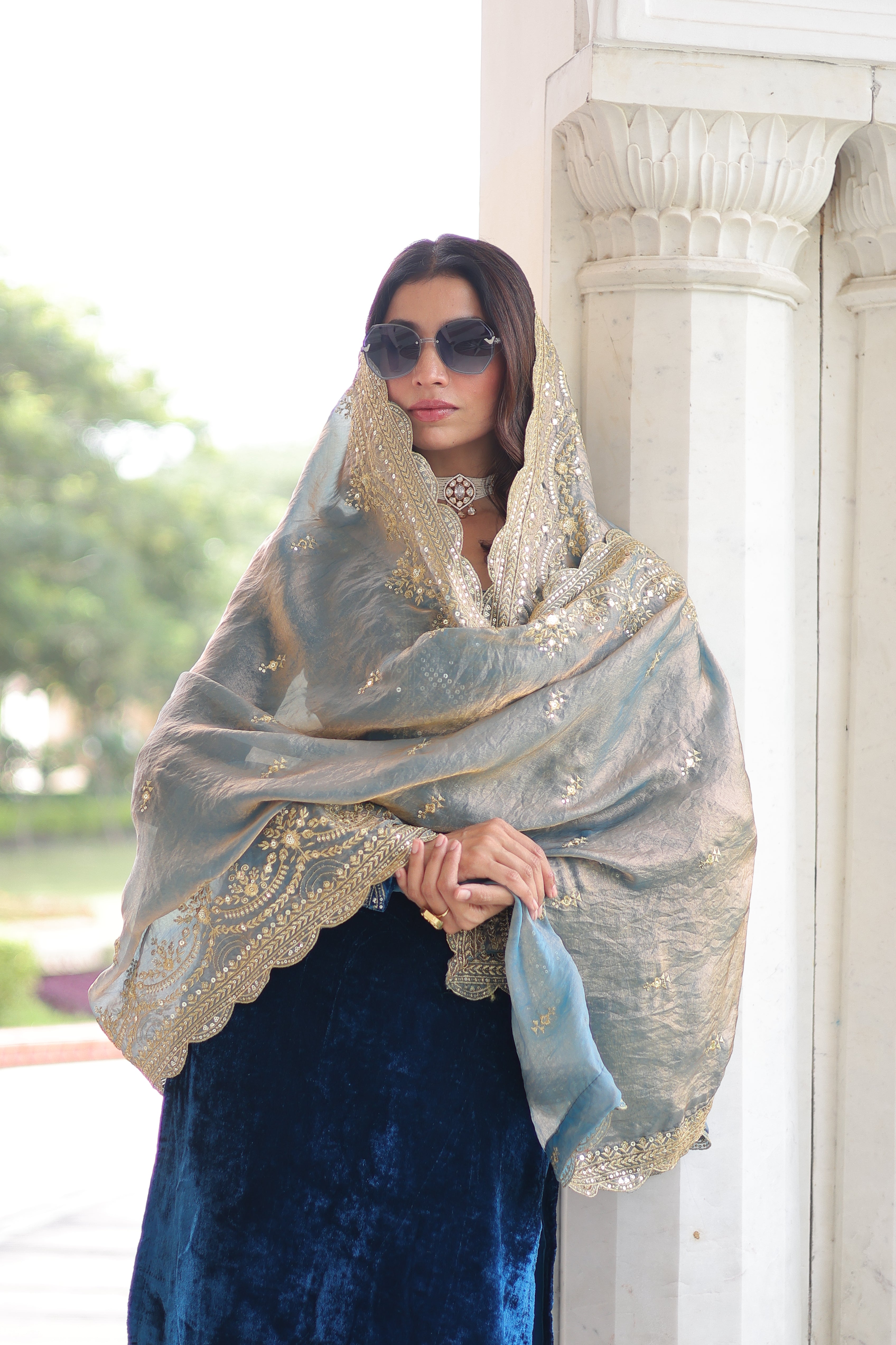 Velvet Sequins Embroidered Festive Salwar Kameez for Women