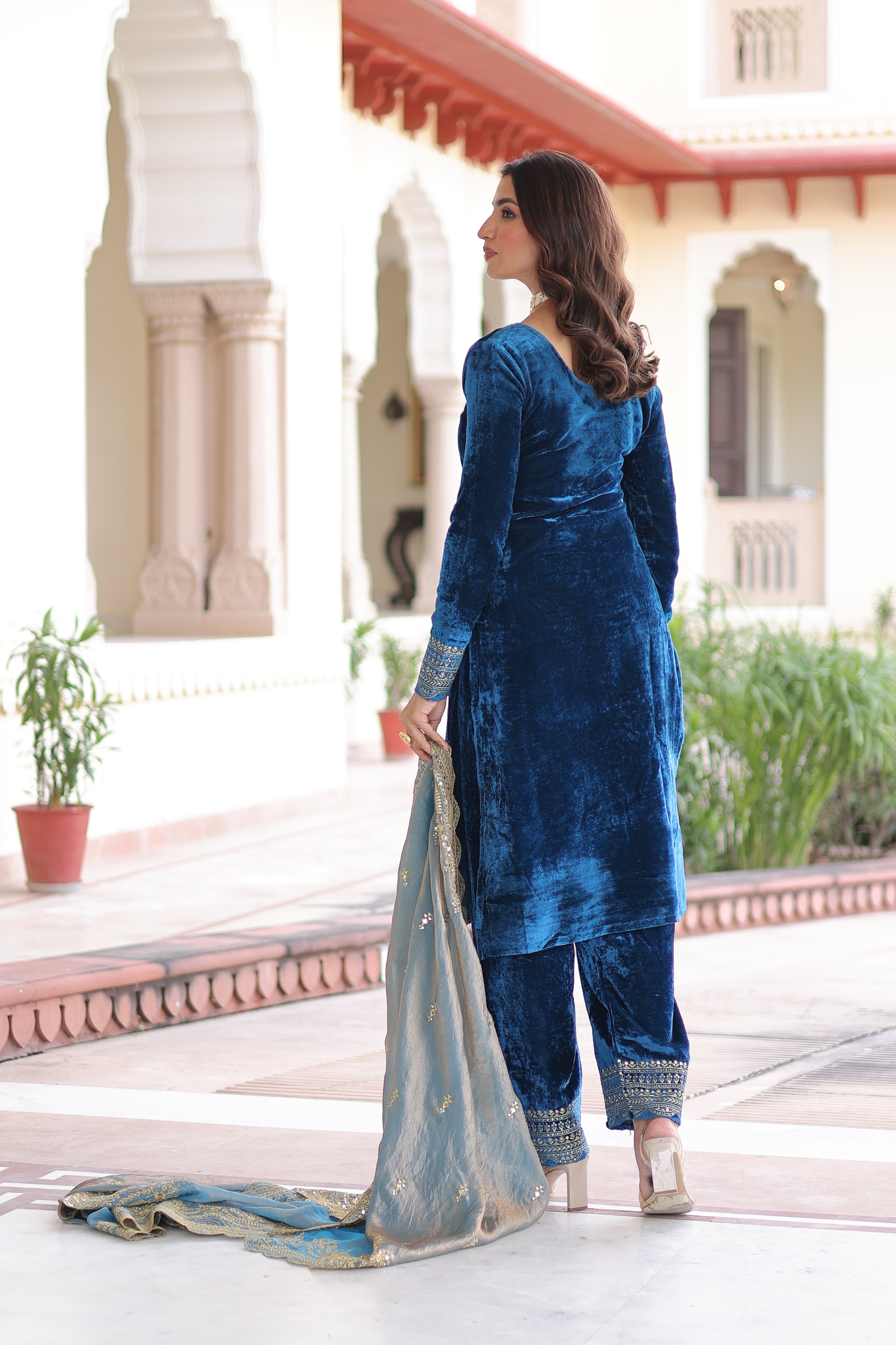 Velvet Sequins Embroidered Festive Salwar Kameez for Women