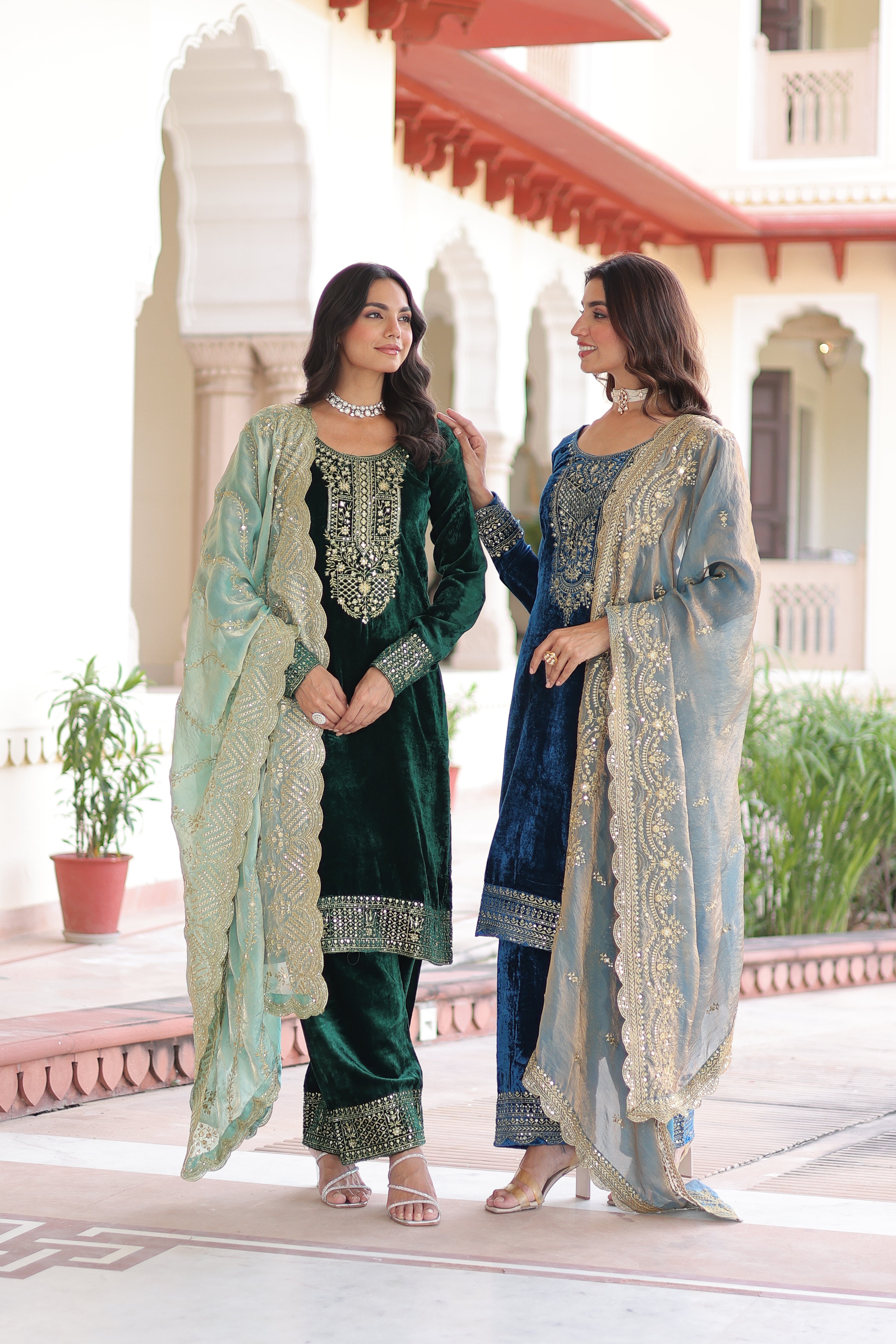 Velvet Sequins Embroidered Festive Salwar Kameez for Women