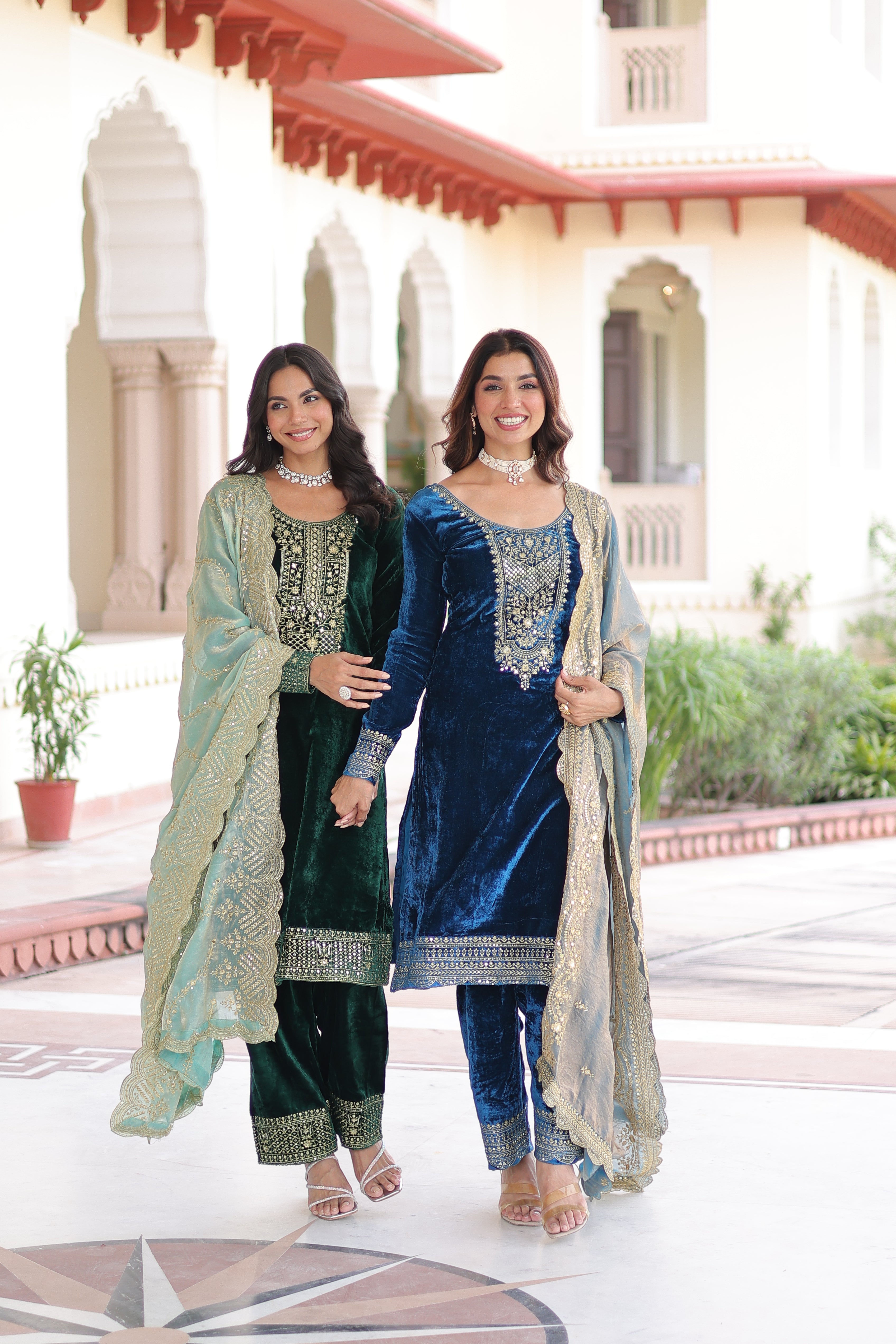 Velvet Sequins Embroidered Festive Salwar Kameez for Women
