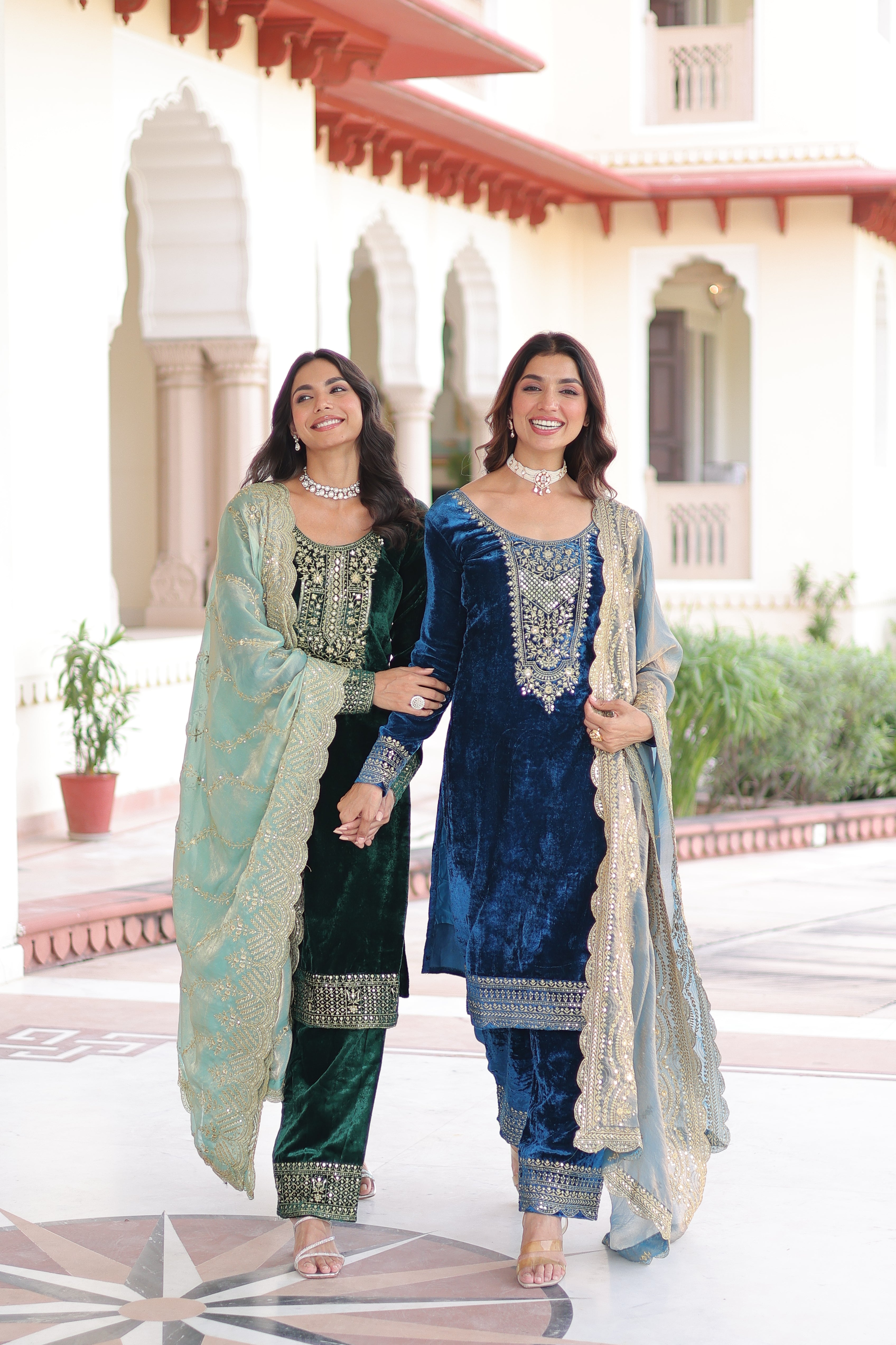Velvet Sequins Embroidered Festive Salwar Kameez for Women