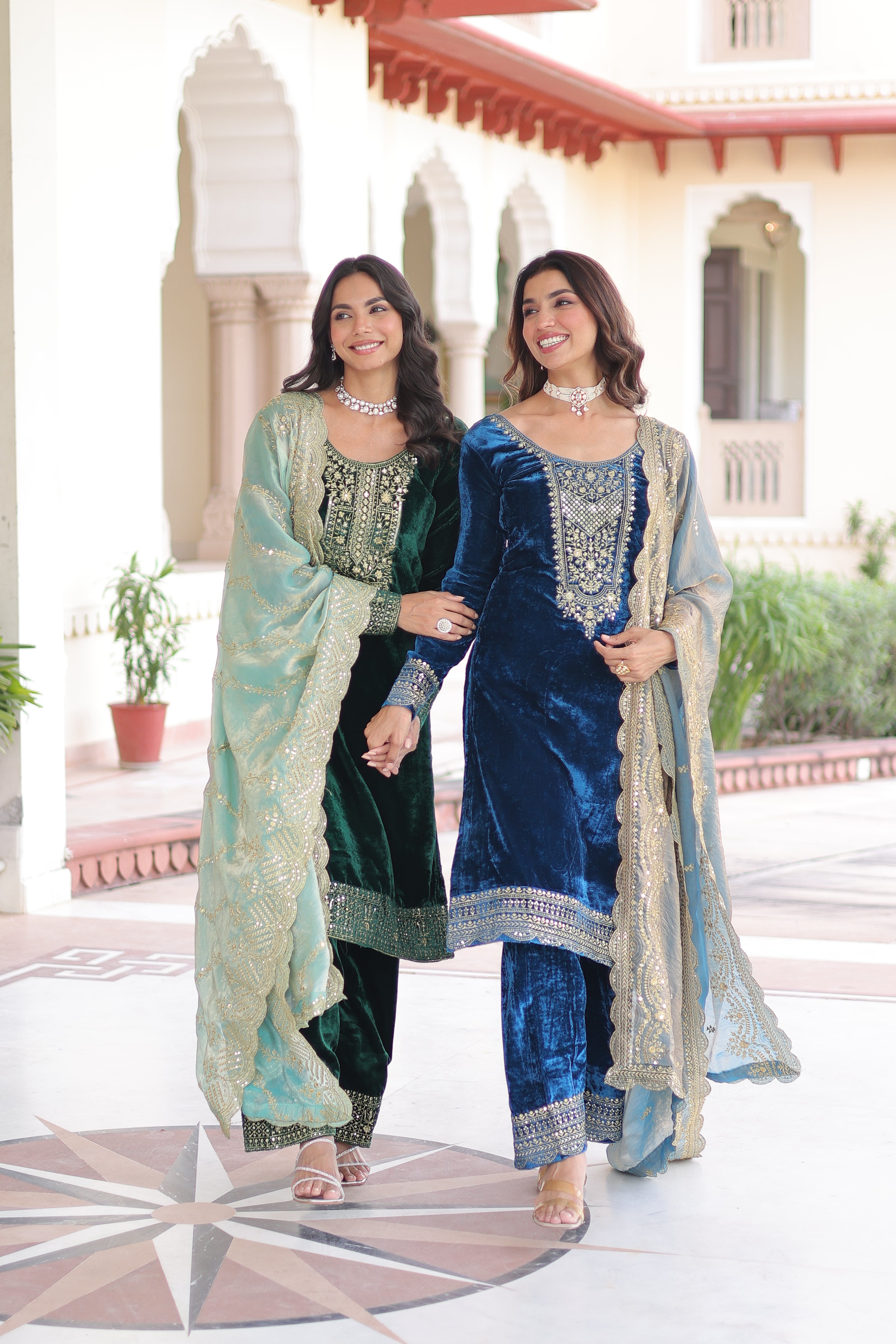 Velvet Sequins Embroidered Festive Salwar Kameez for Women
