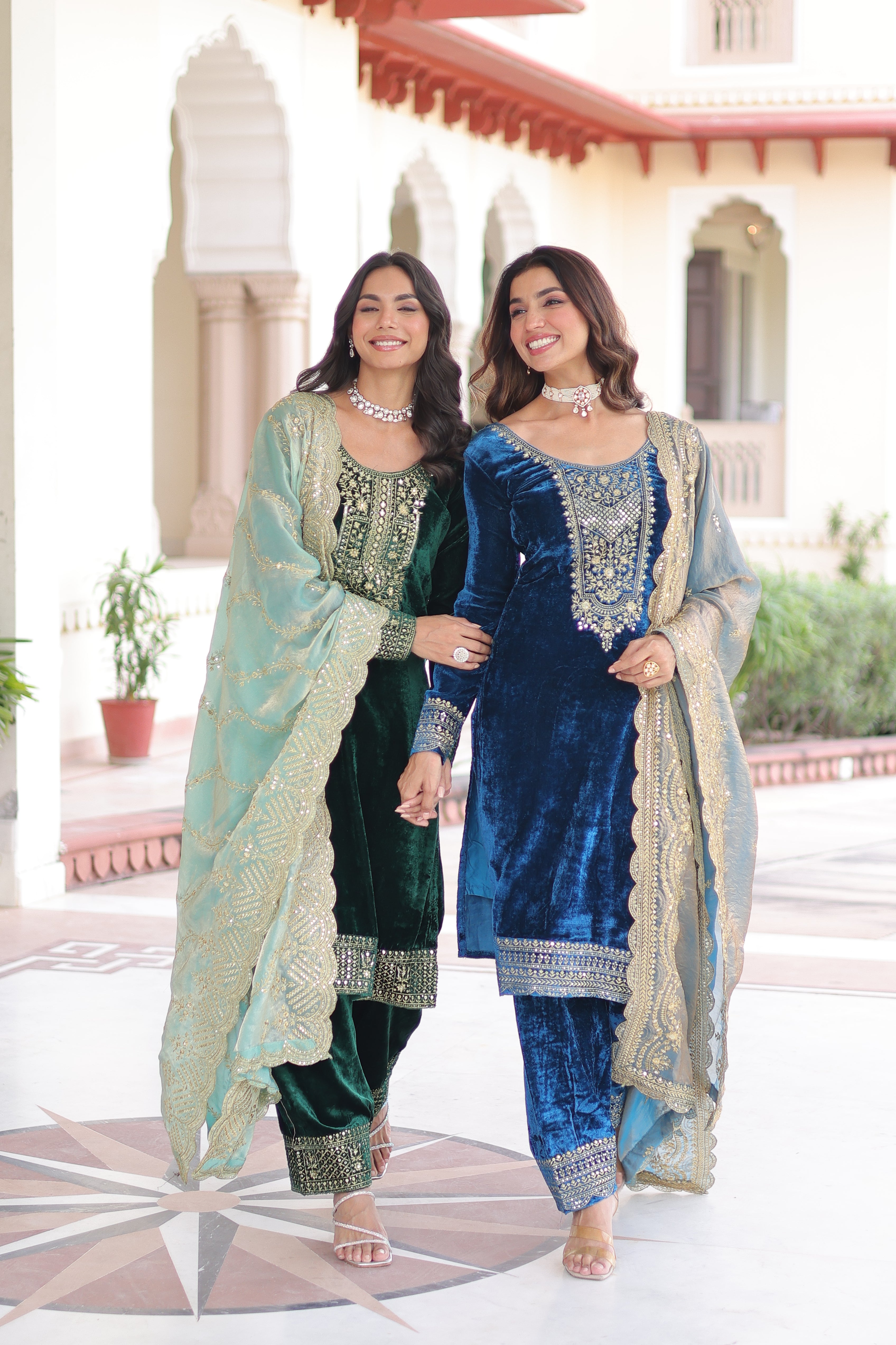 Velvet Sequins Embroidered Festive Salwar Kameez for Women