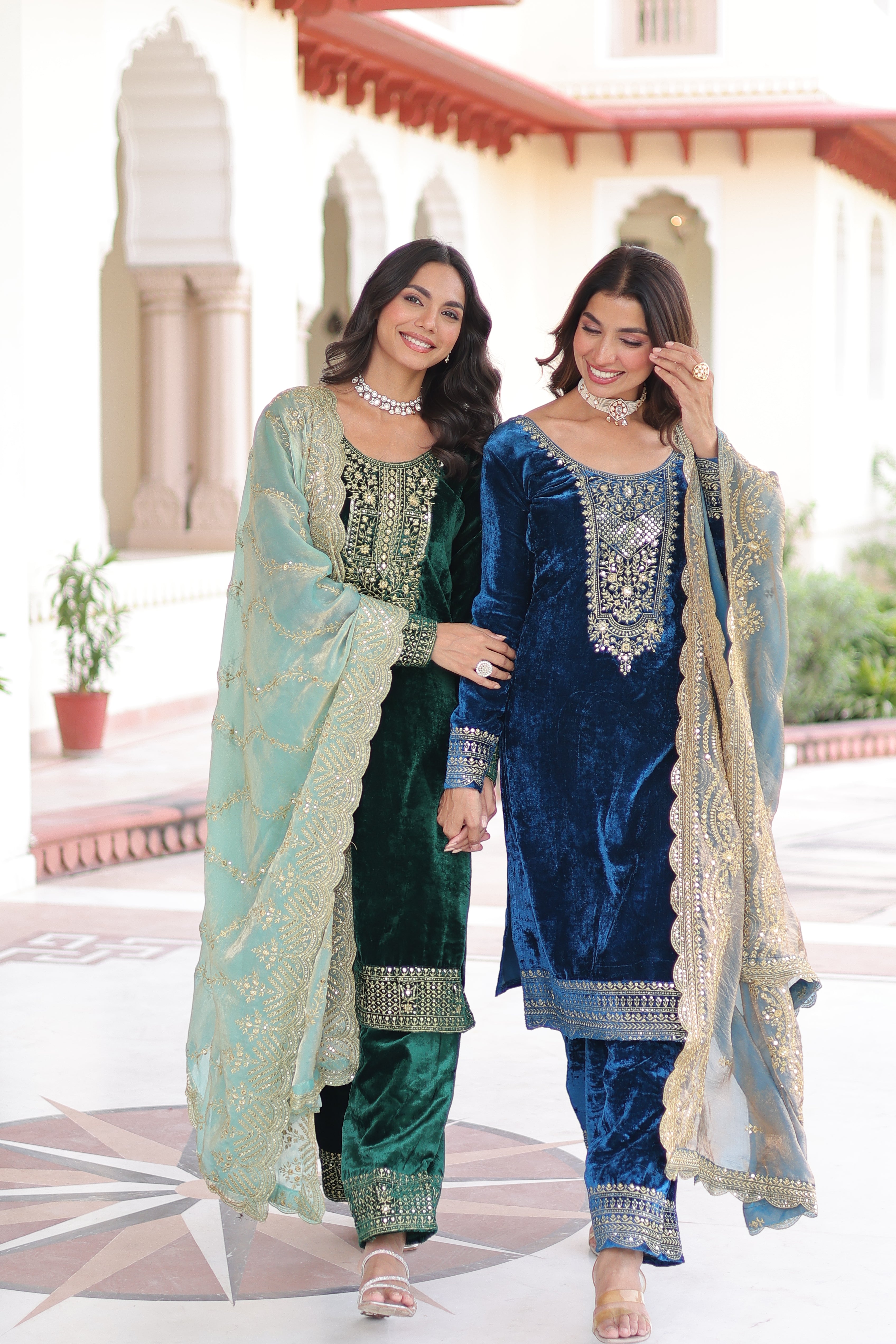 Velvet Sequins Embroidered Festive Salwar Kameez for Women
