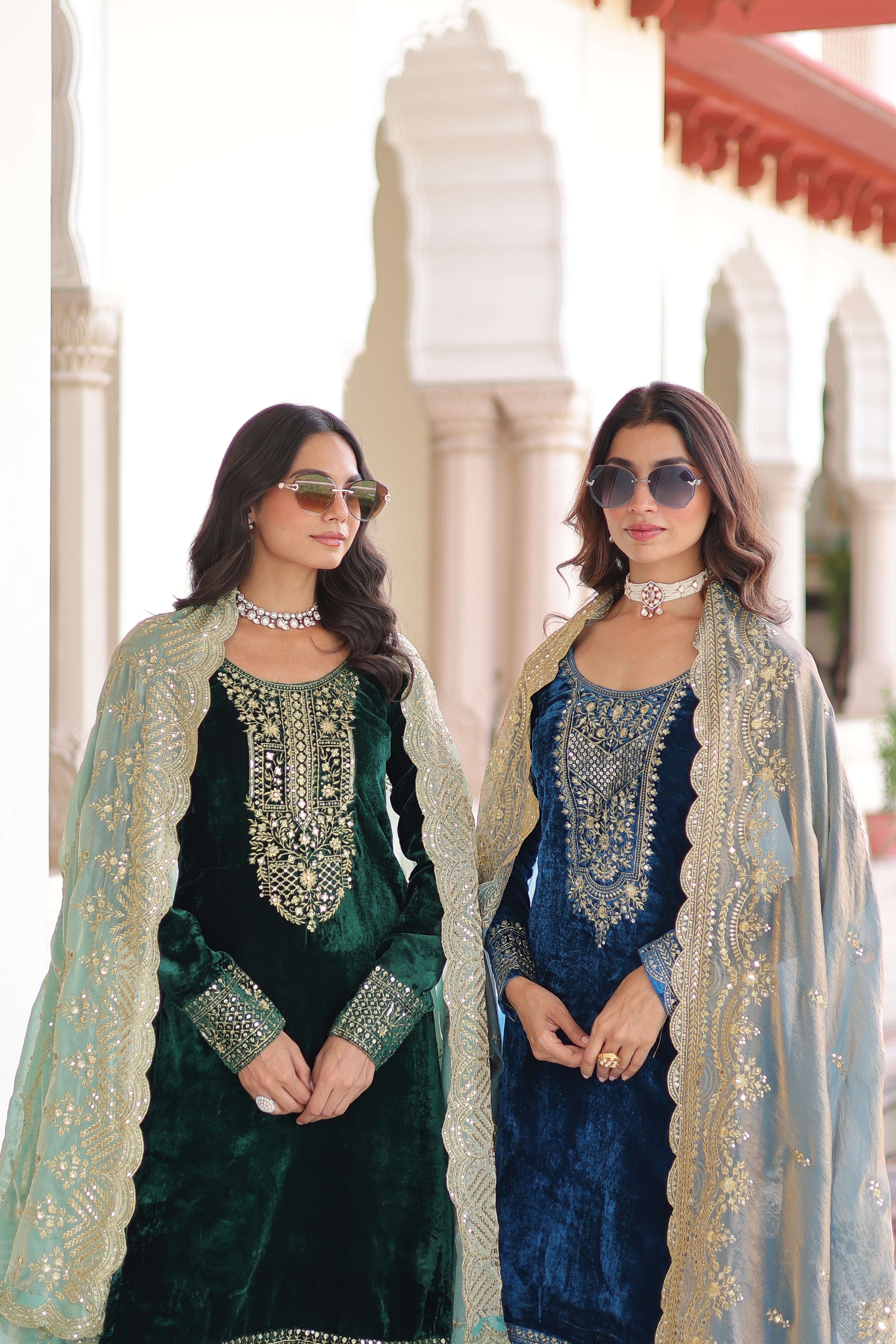 Velvet Sequins Embroidered Festive Salwar Kameez for Women