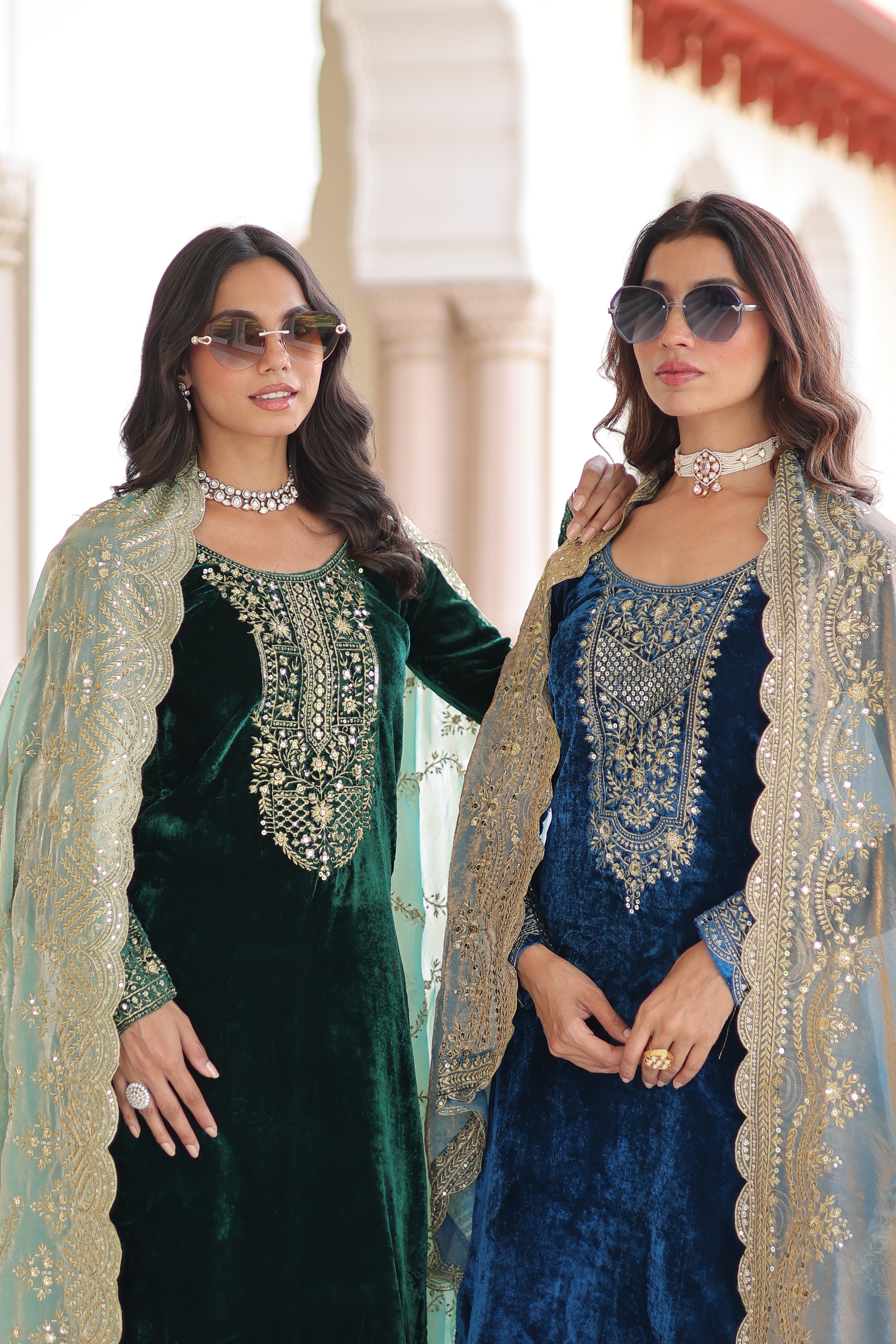 Velvet Sequins Embroidered Festive Salwar Kameez for Women