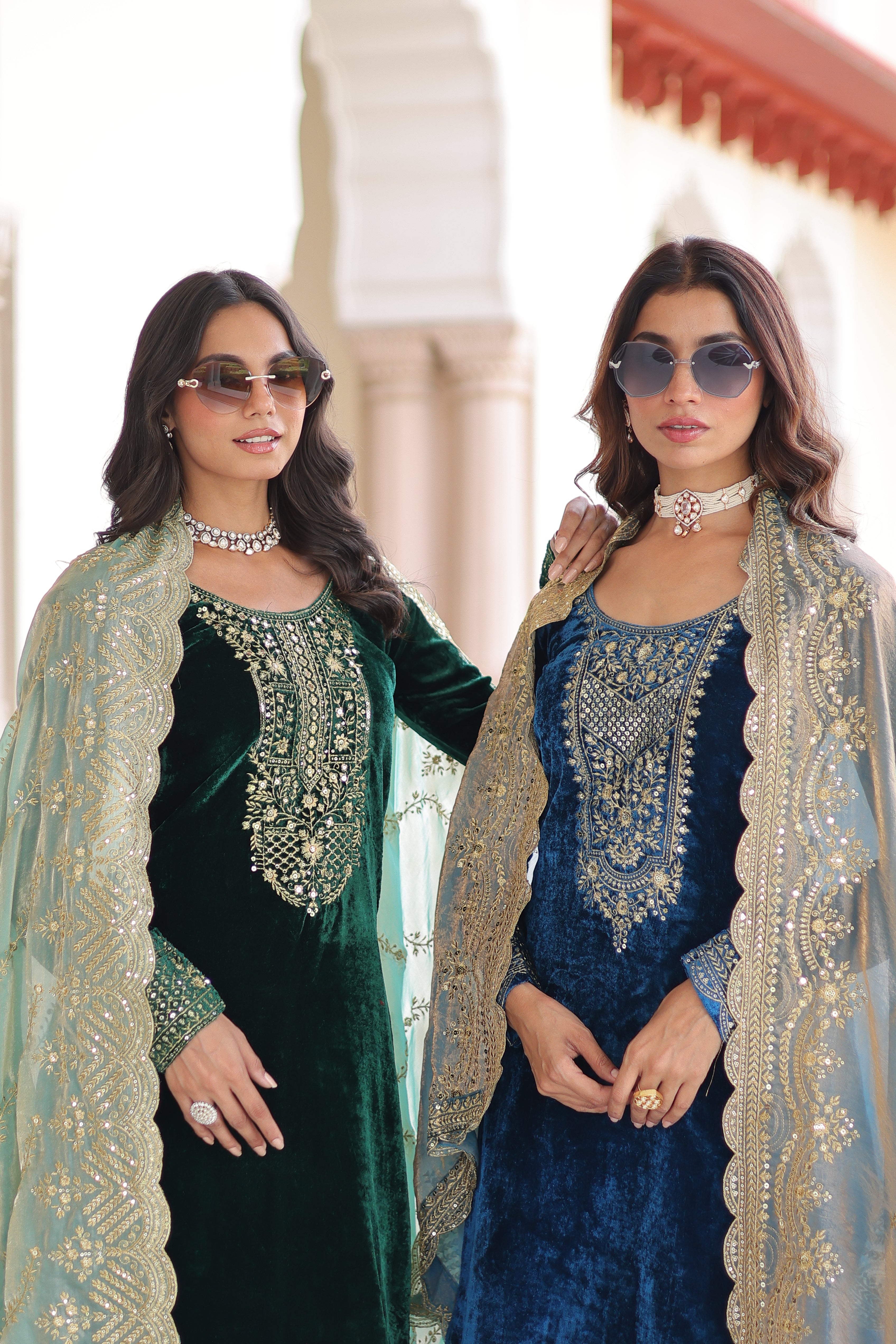 Velvet Sequins Embroidered Festive Salwar Kameez for Women