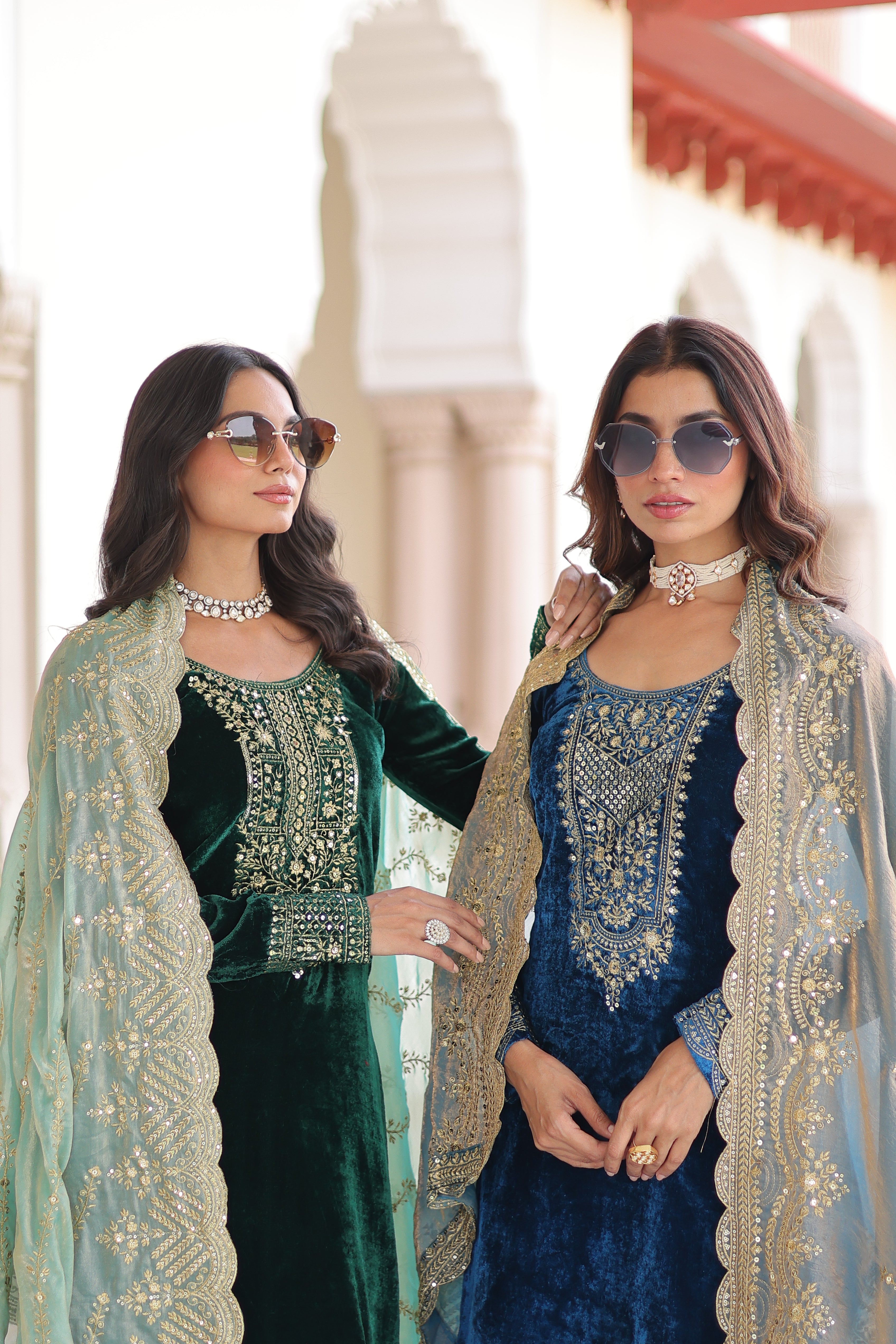 Velvet Sequins Embroidered Festive Salwar Kameez for Women