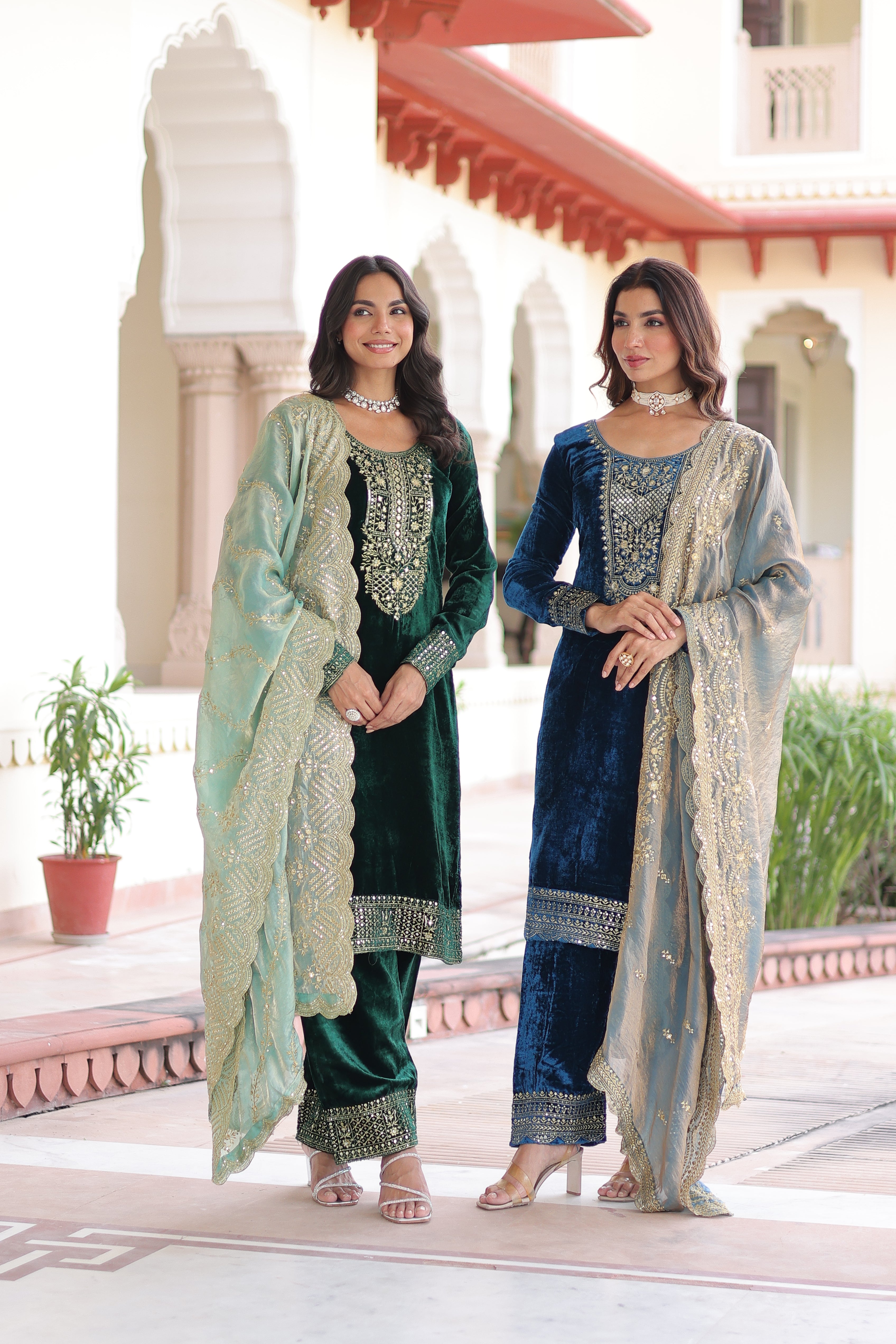Velvet Sequins Embroidered Festive Salwar Kameez for Women