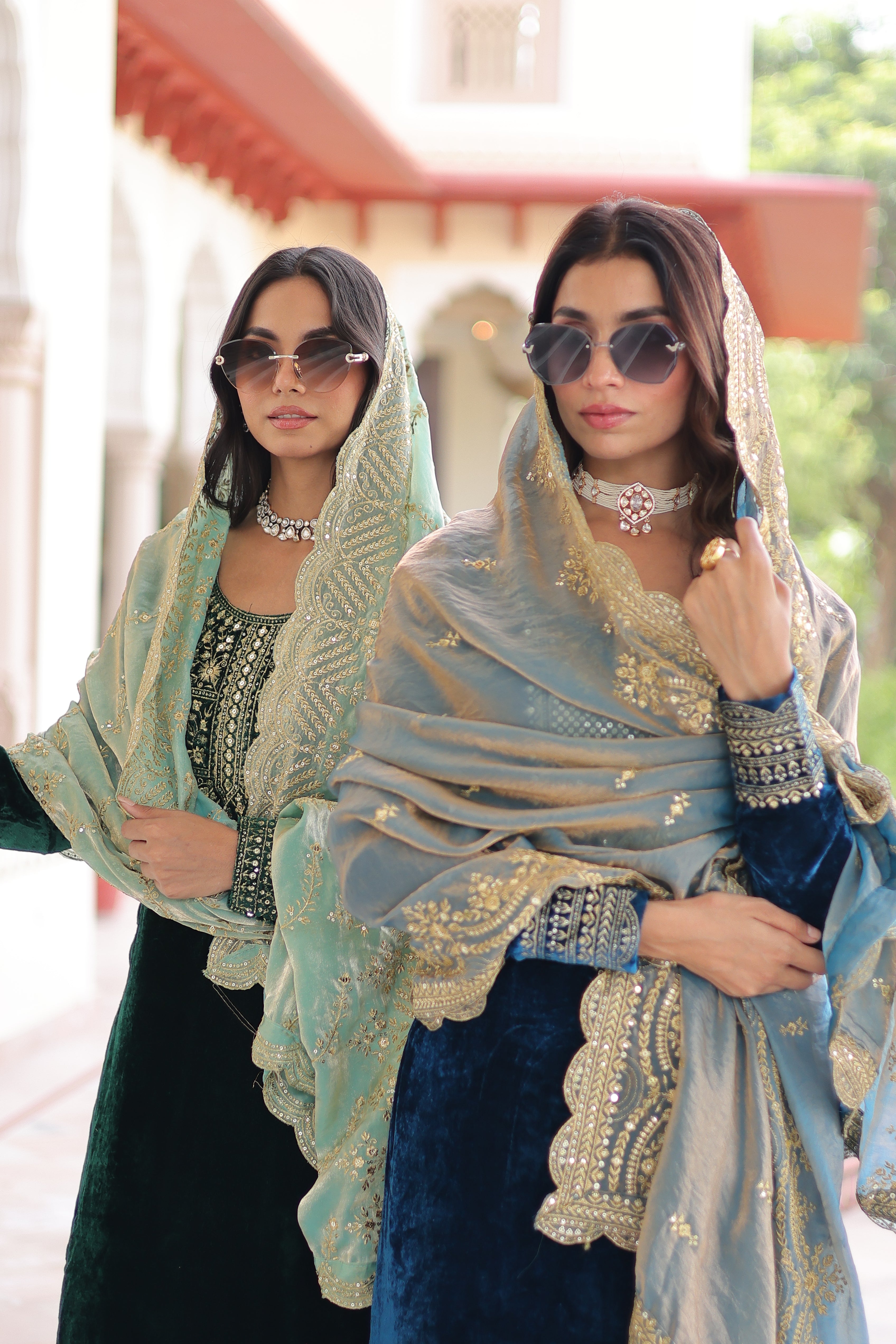 Velvet Sequins Embroidered Festive Salwar Kameez for Women