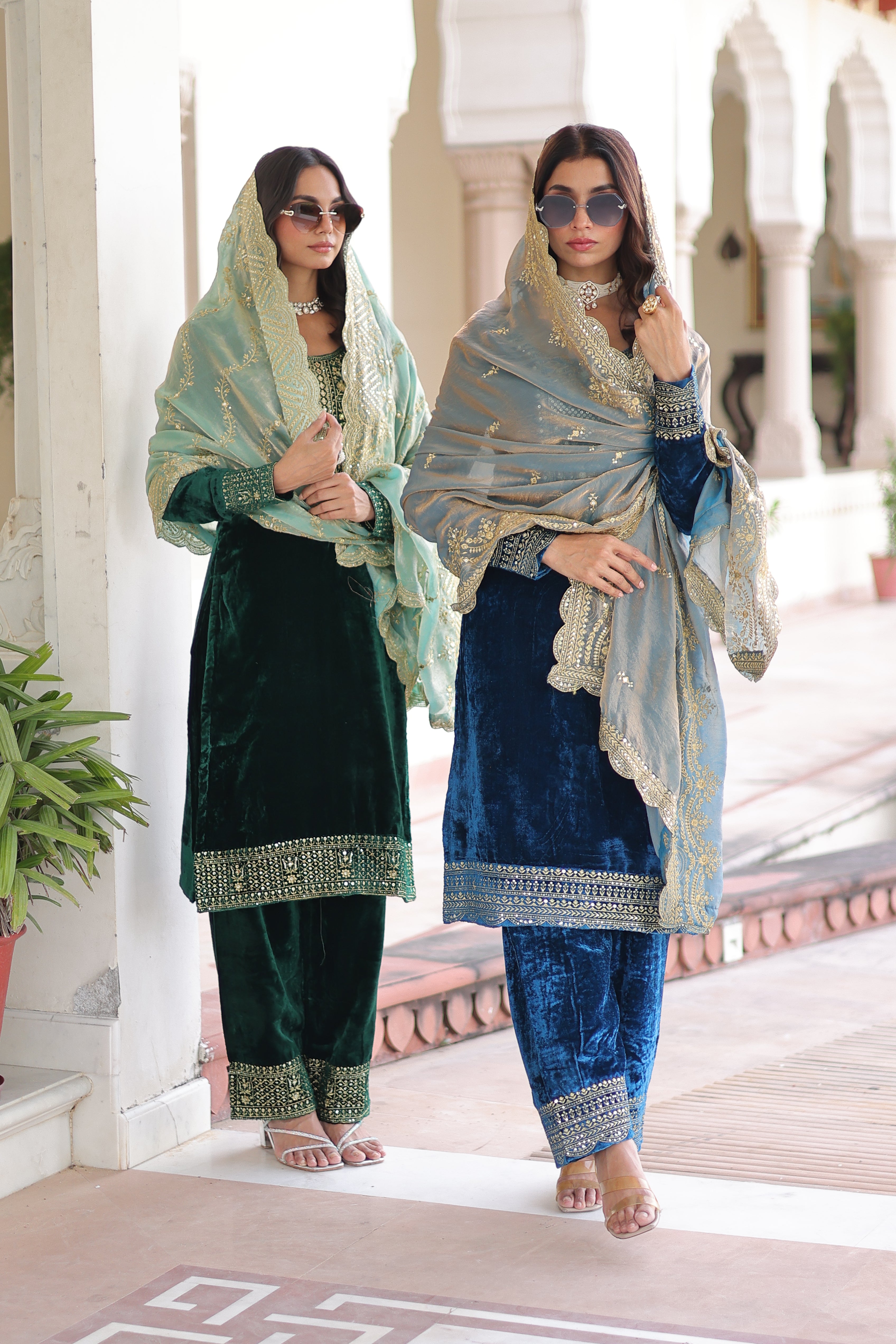 Velvet Sequins Embroidered Festive Salwar Kameez for Women