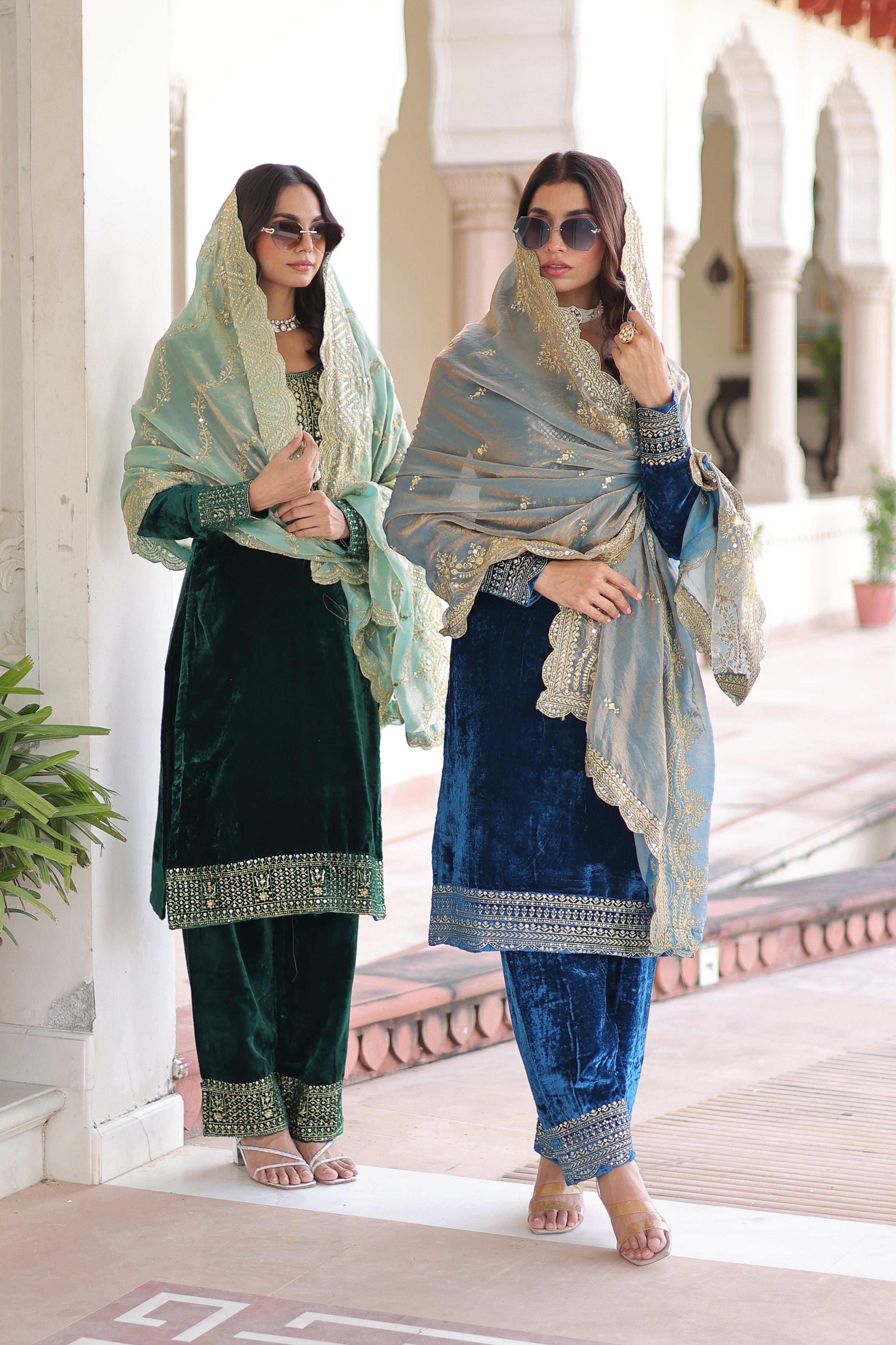 Velvet Sequins Embroidered Festive Salwar Kameez for Women