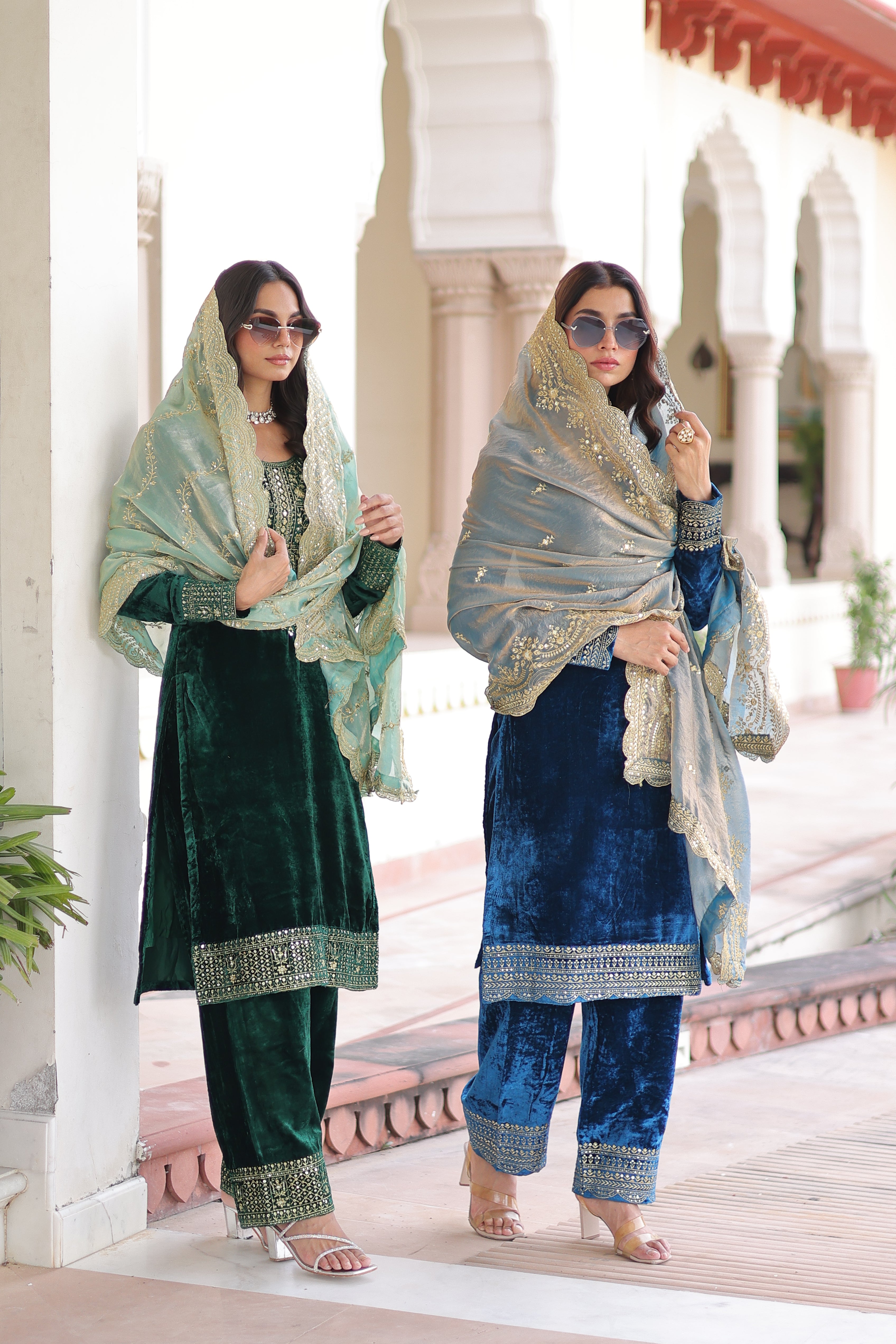 Velvet Sequins Embroidered Festive Salwar Kameez for Women