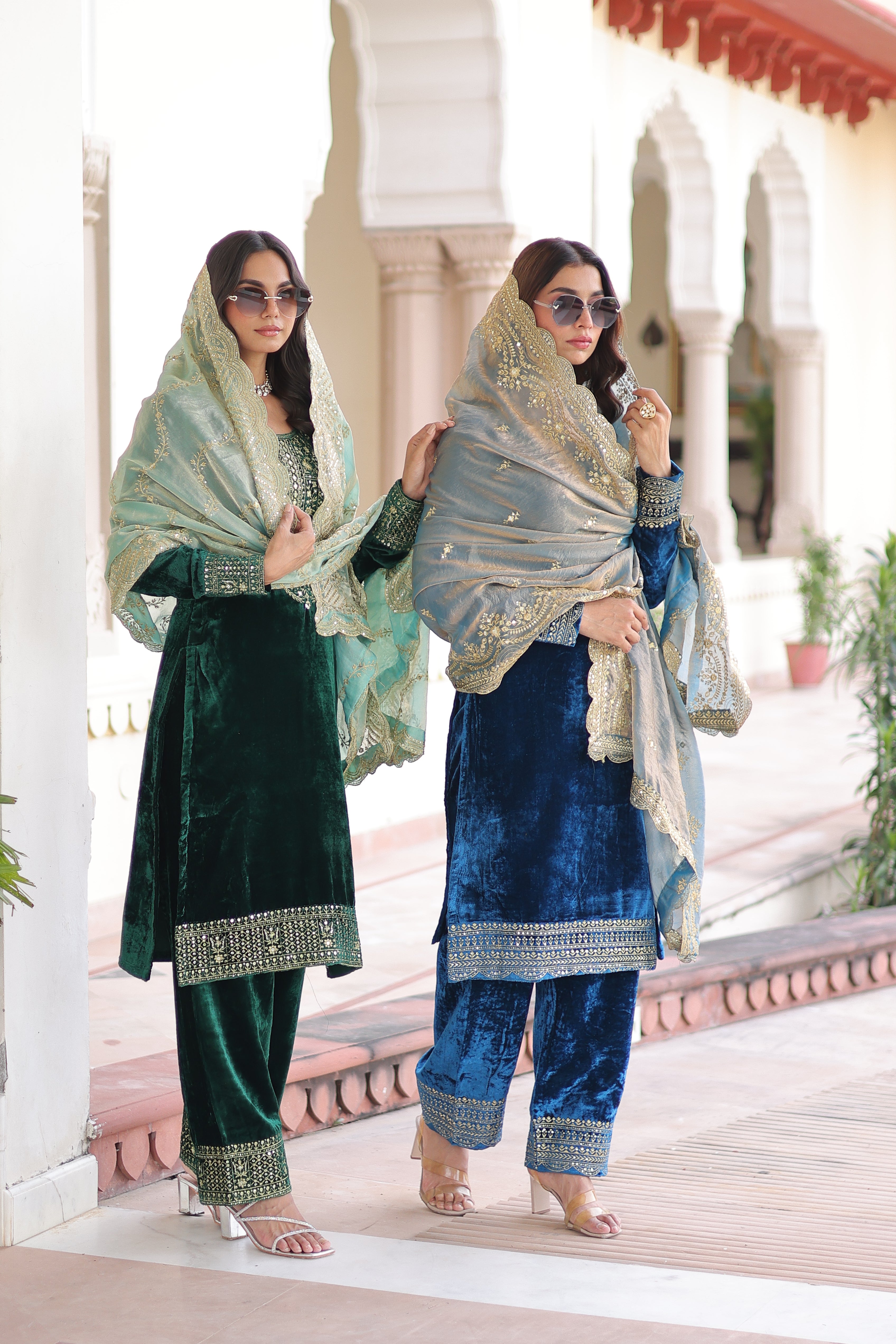 Velvet Sequins Embroidered Festive Salwar Kameez for Women