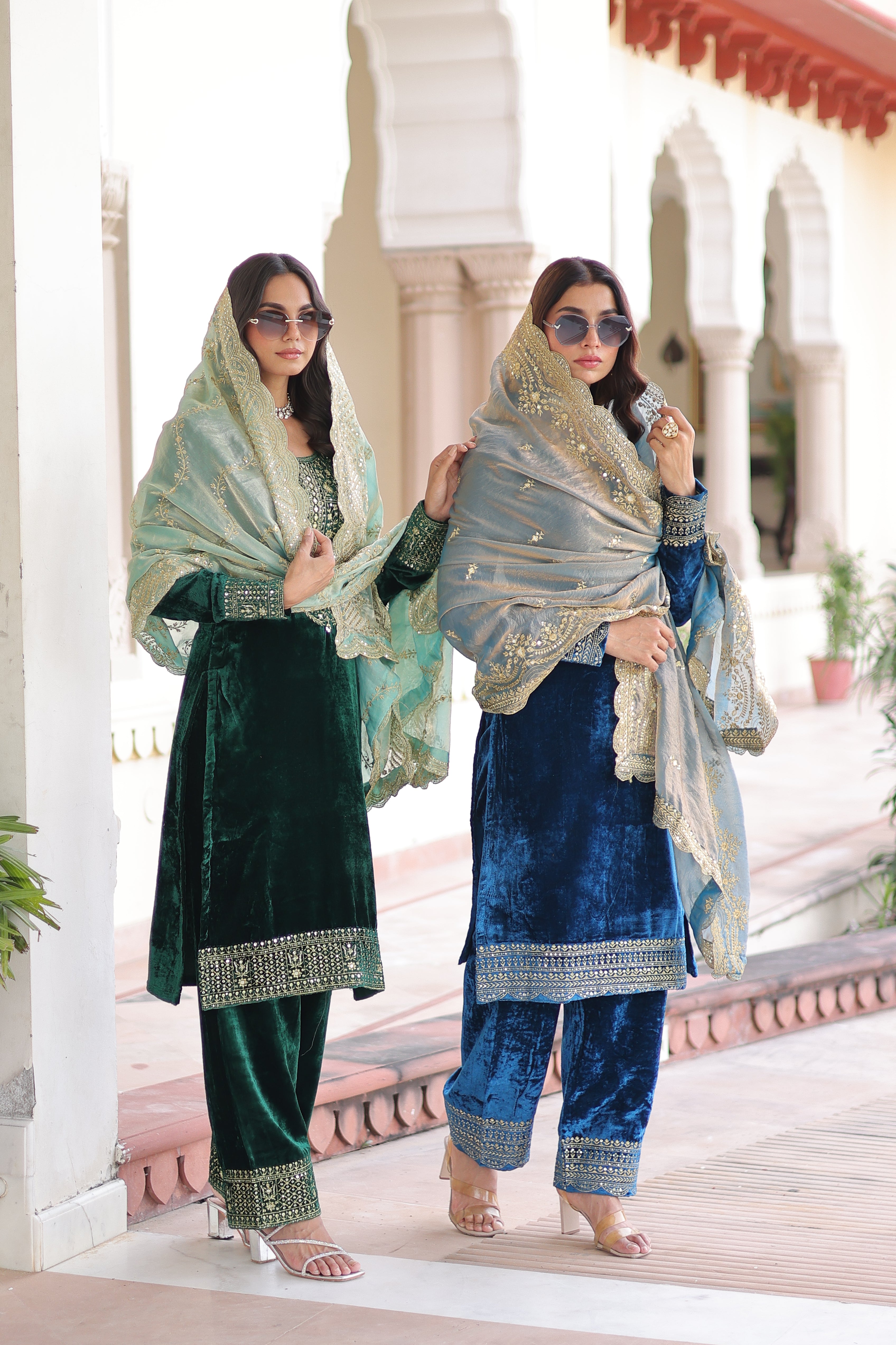 Velvet Sequins Embroidered Festive Salwar Kameez for Women