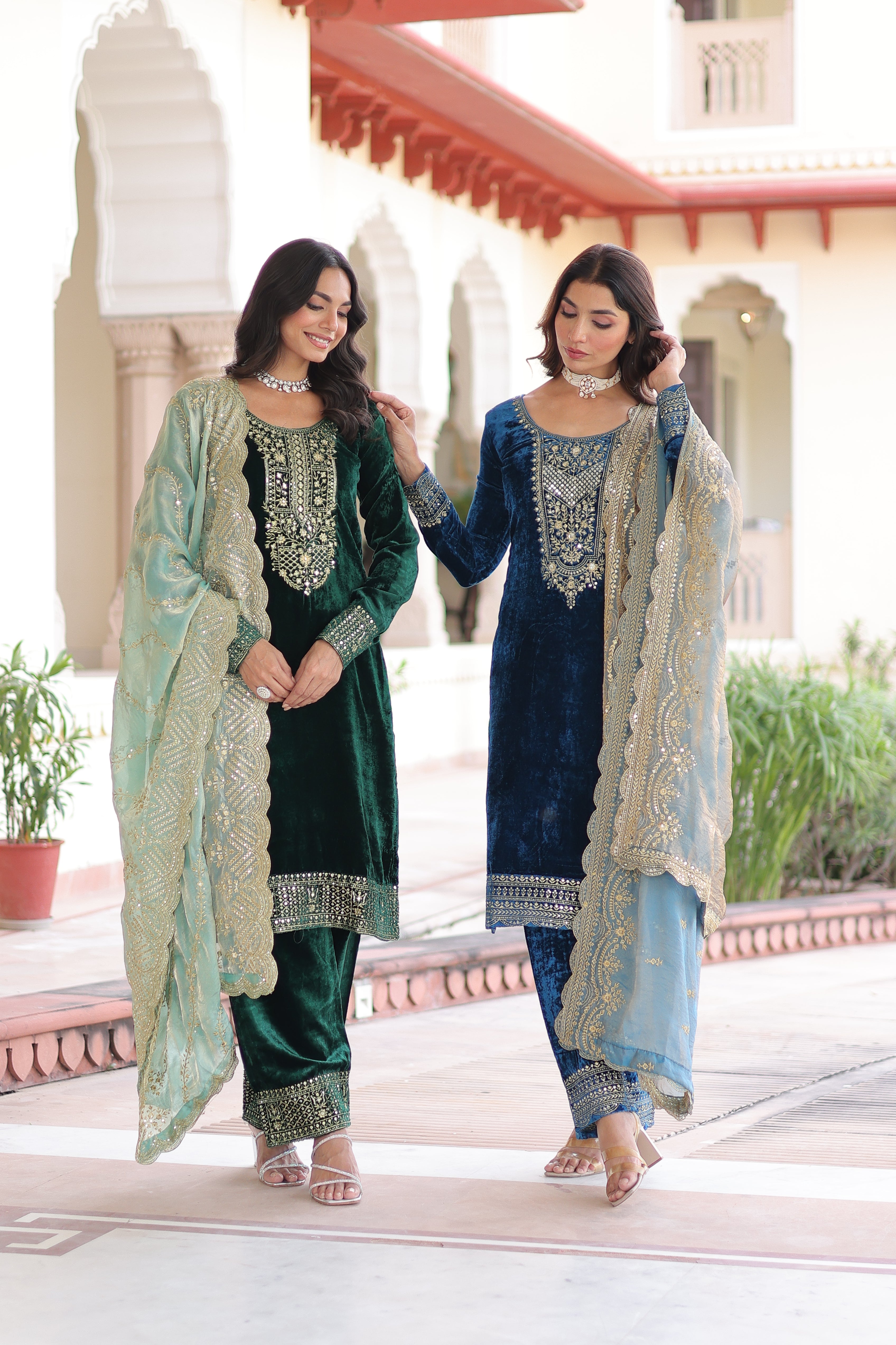 Velvet Sequins Embroidered Festive Salwar Kameez for Women