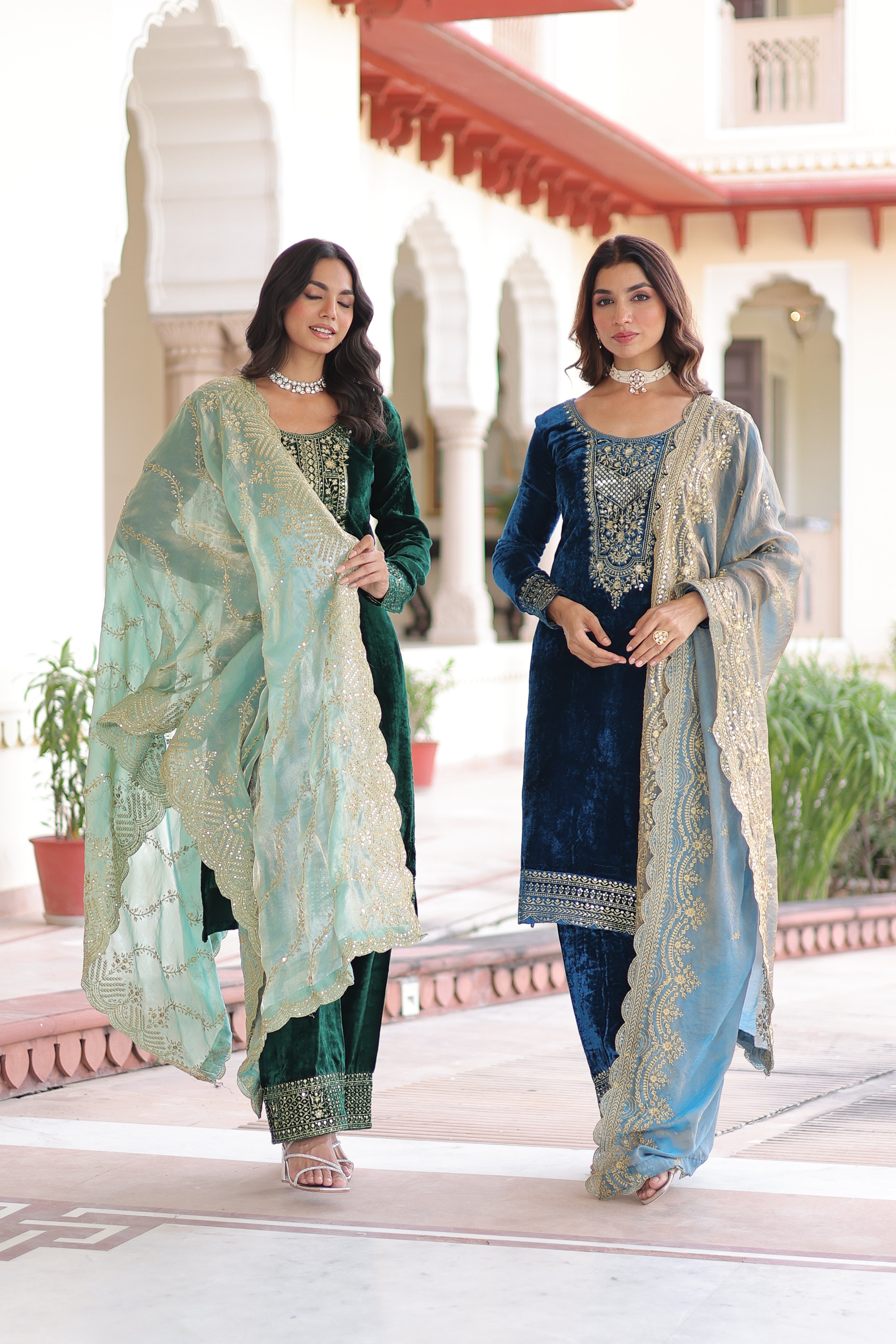 Velvet Sequins Embroidered Festive Salwar Kameez for Women