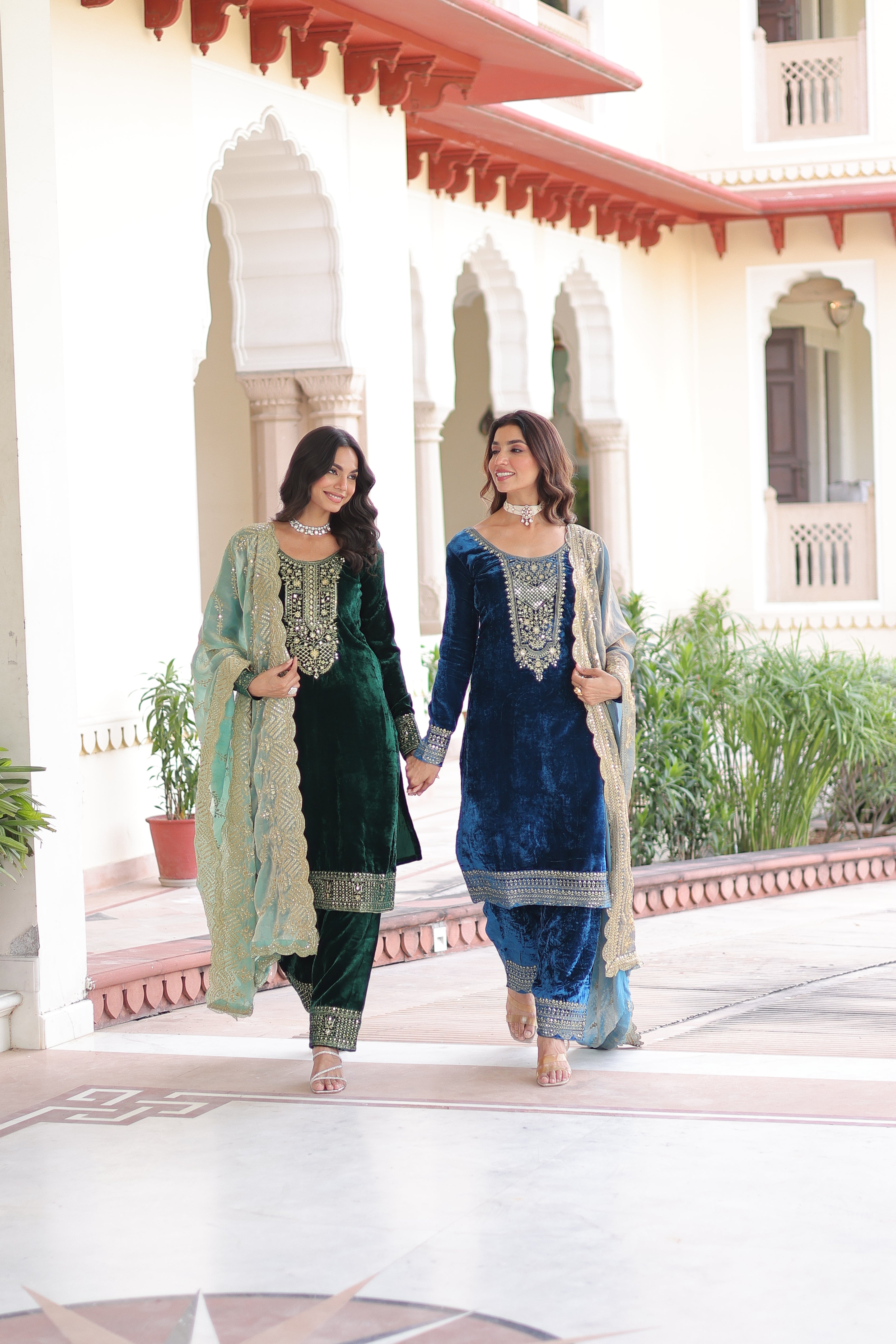 Velvet Sequins Embroidered Festive Salwar Kameez for Women
