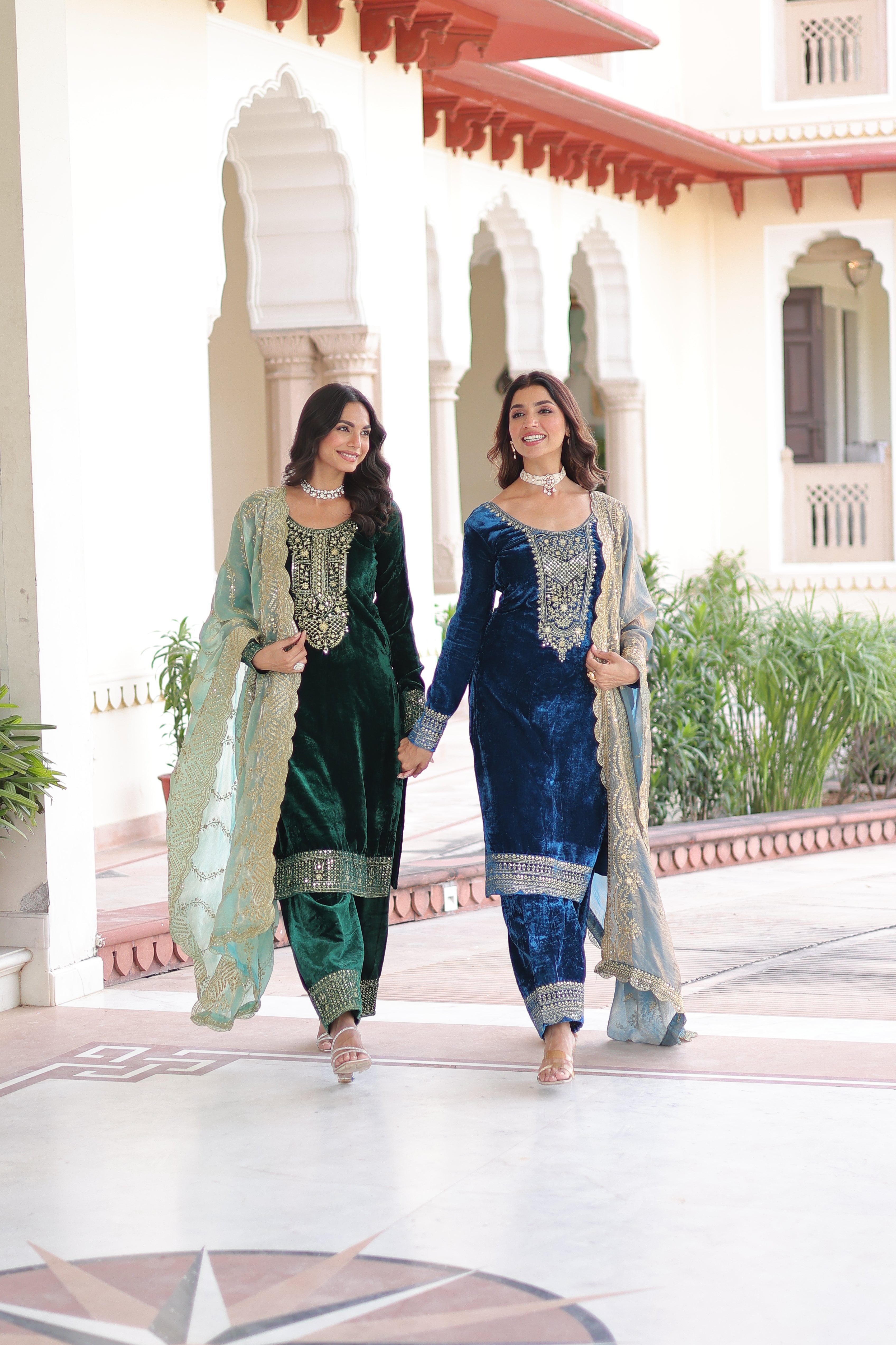 Velvet Sequins Embroidered Festive Salwar Kameez for Women