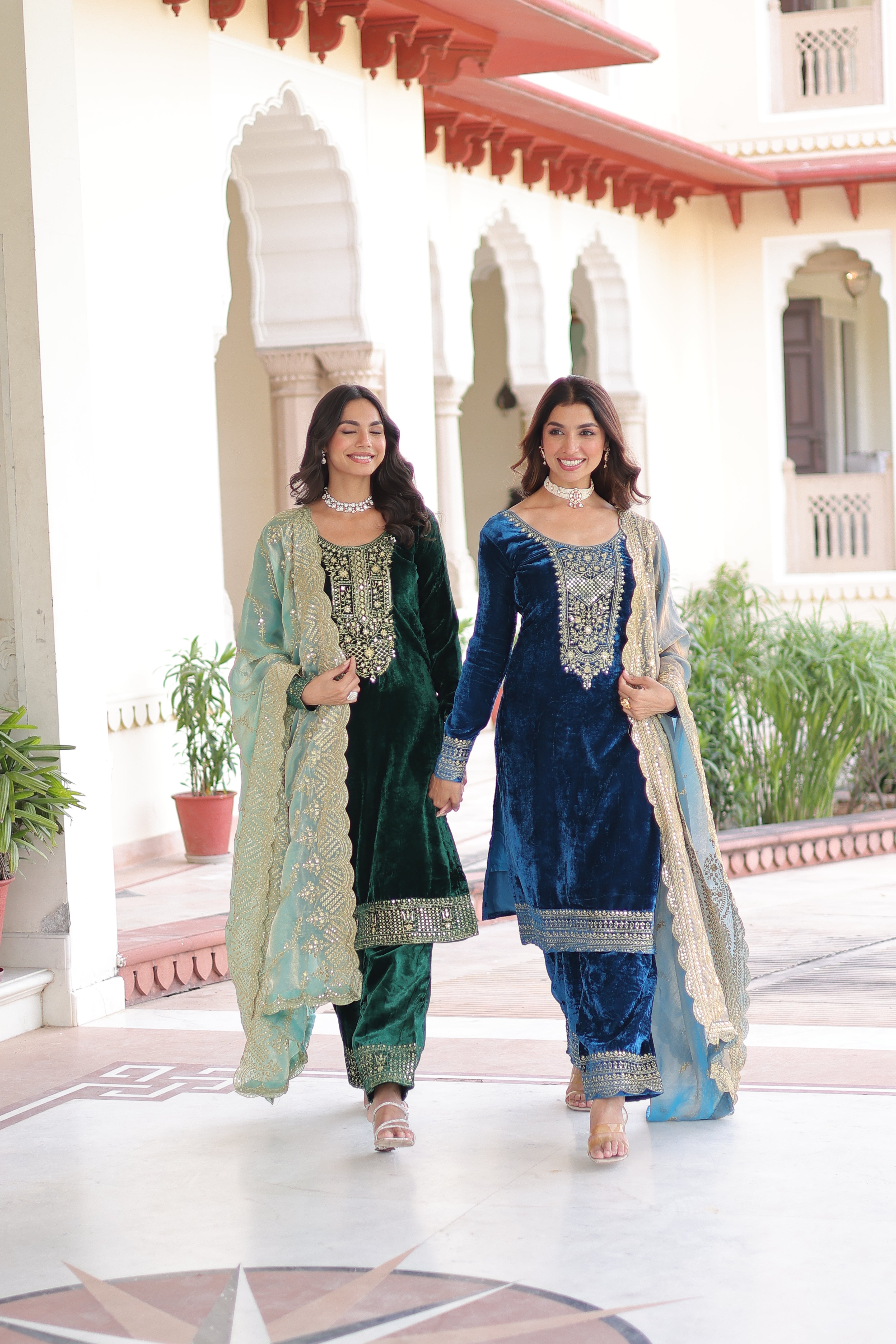 Velvet Sequins Embroidered Festive Salwar Kameez for Women