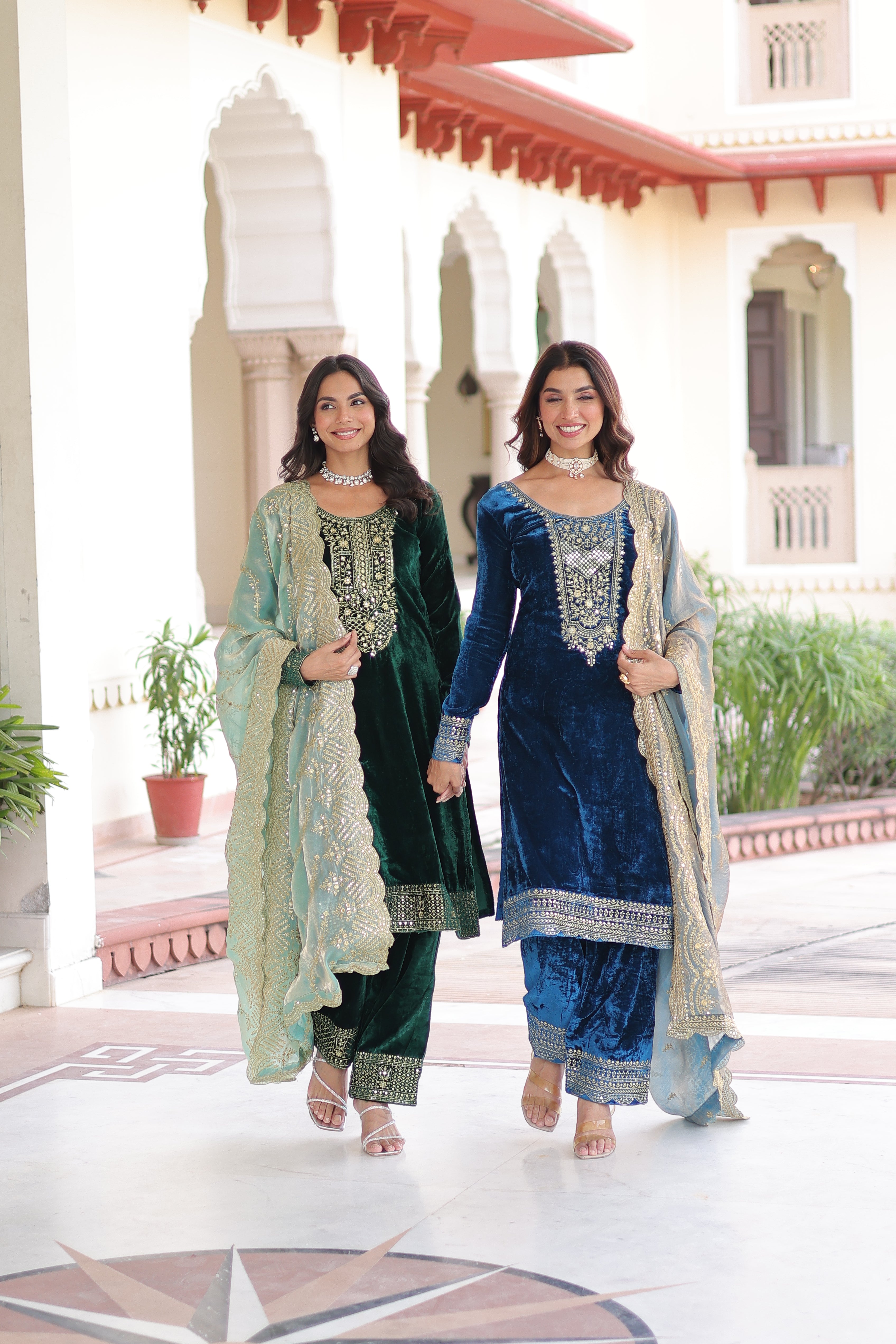 Velvet Sequins Embroidered Festive Salwar Kameez for Women