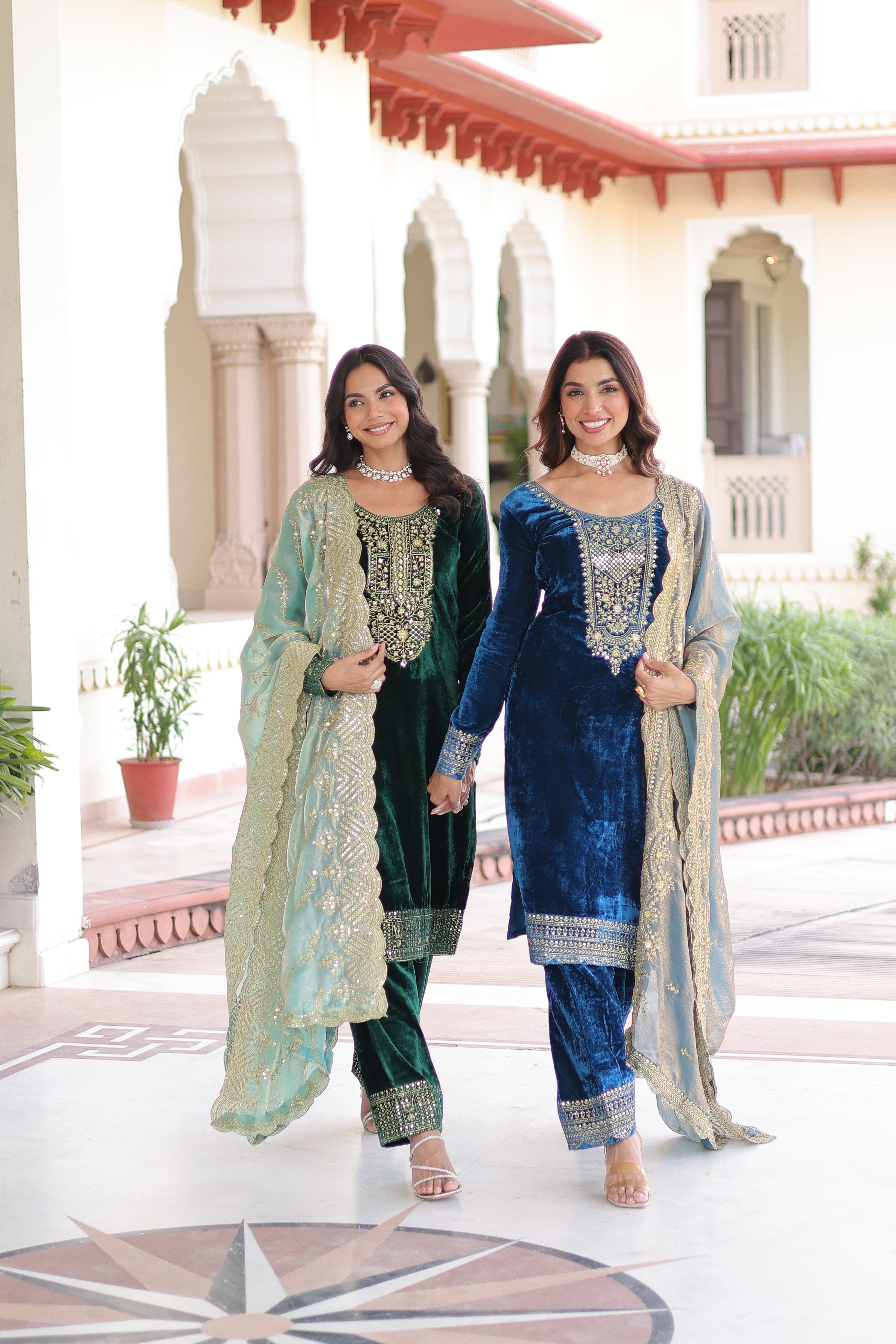 Velvet Sequins Embroidered Festive Salwar Kameez for Women