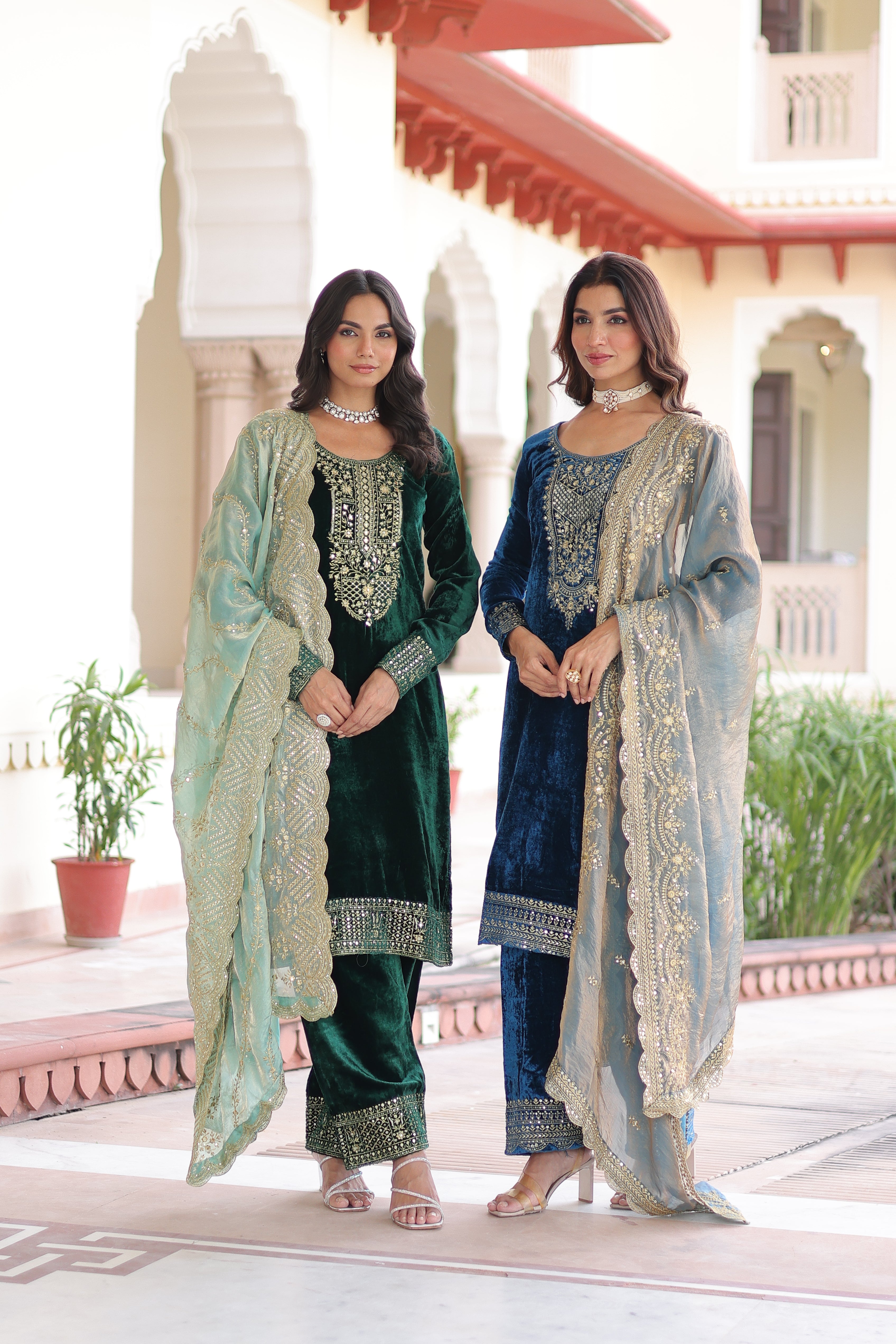 Velvet Sequins Embroidered Festive Salwar Kameez for Women