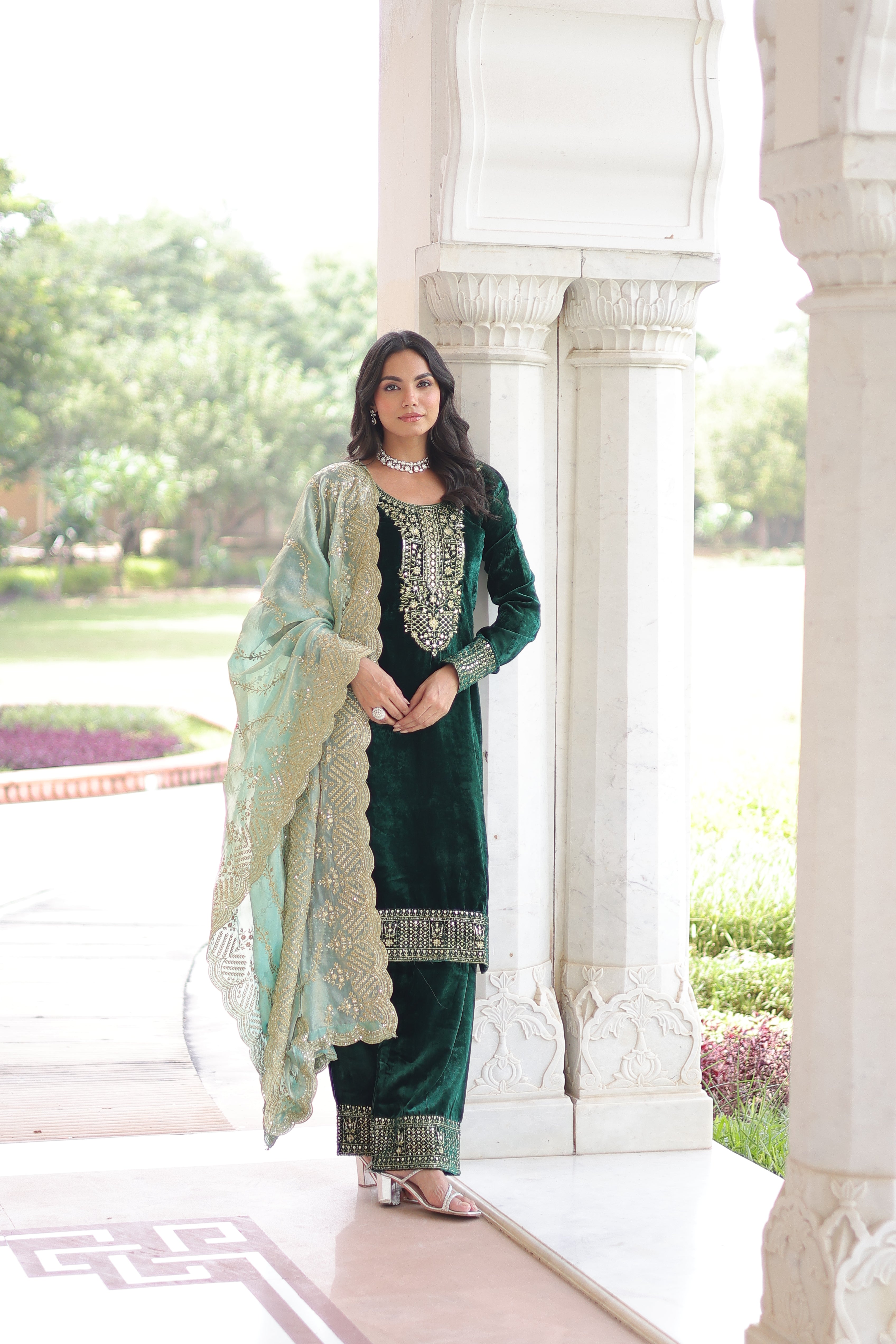 Velvet Sequins Embroidered Festive Salwar Kameez for Women