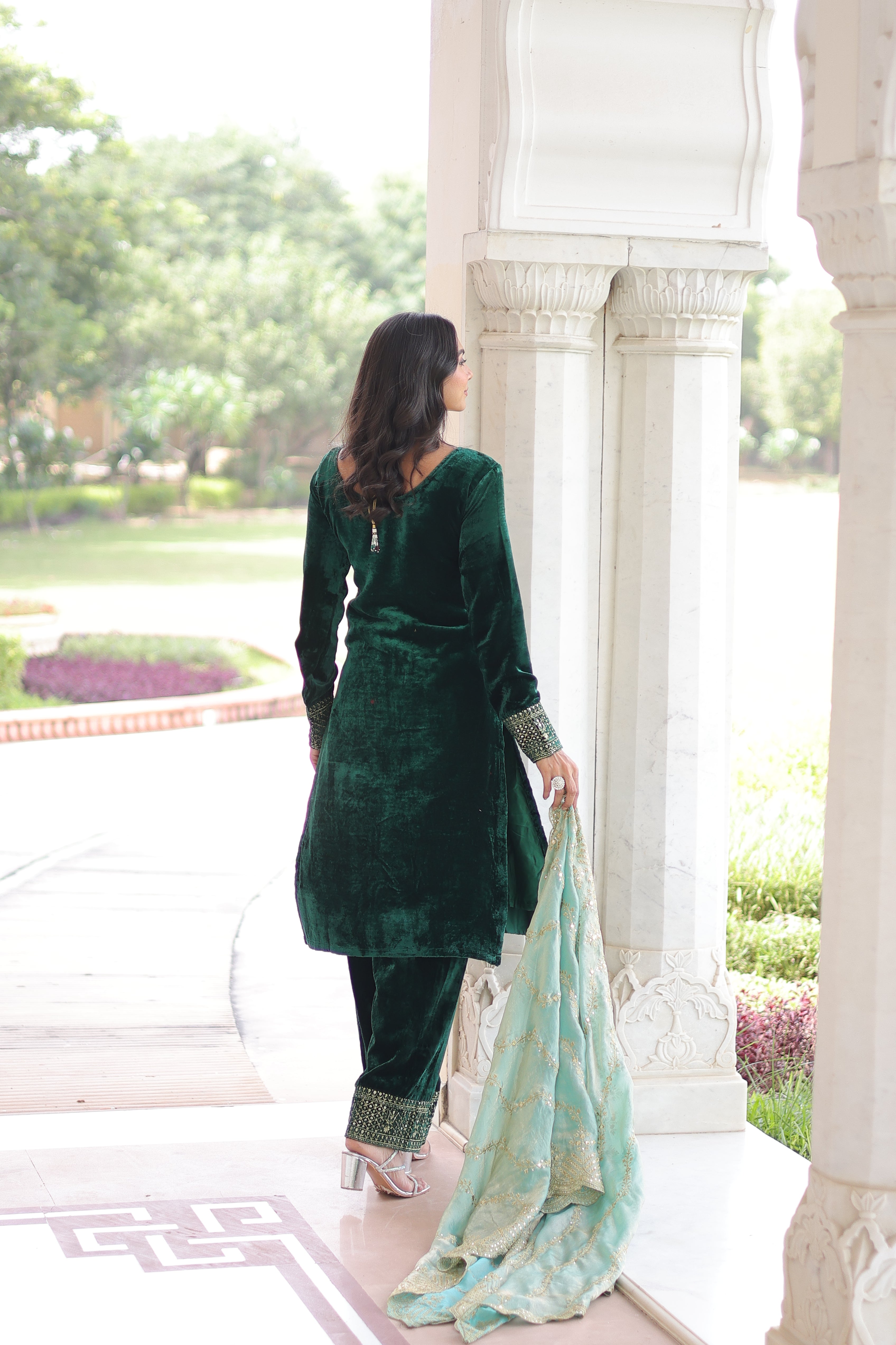 Velvet Sequins Embroidered Festive Salwar Kameez for Women