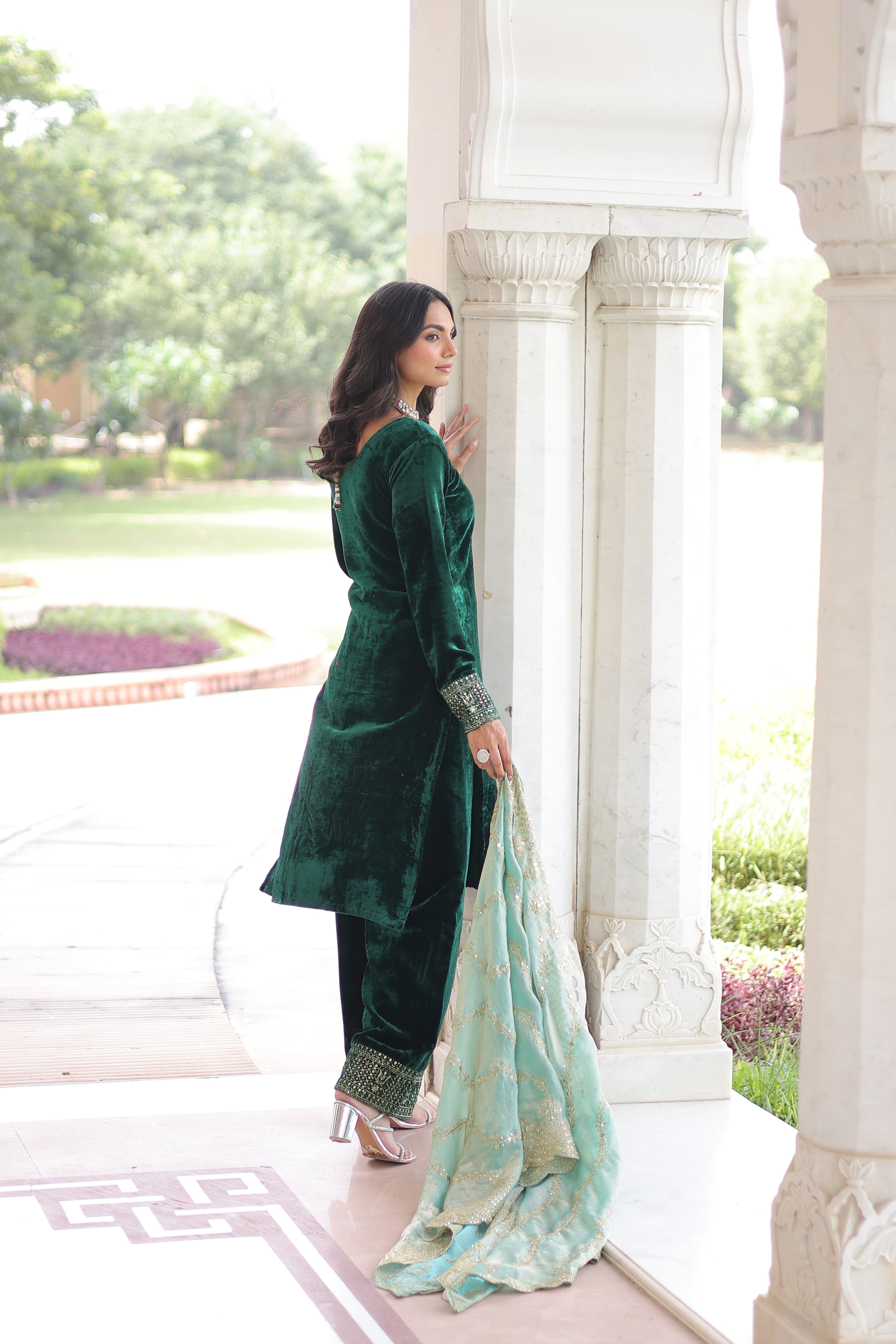 Velvet Sequins Embroidered Festive Salwar Kameez for Women