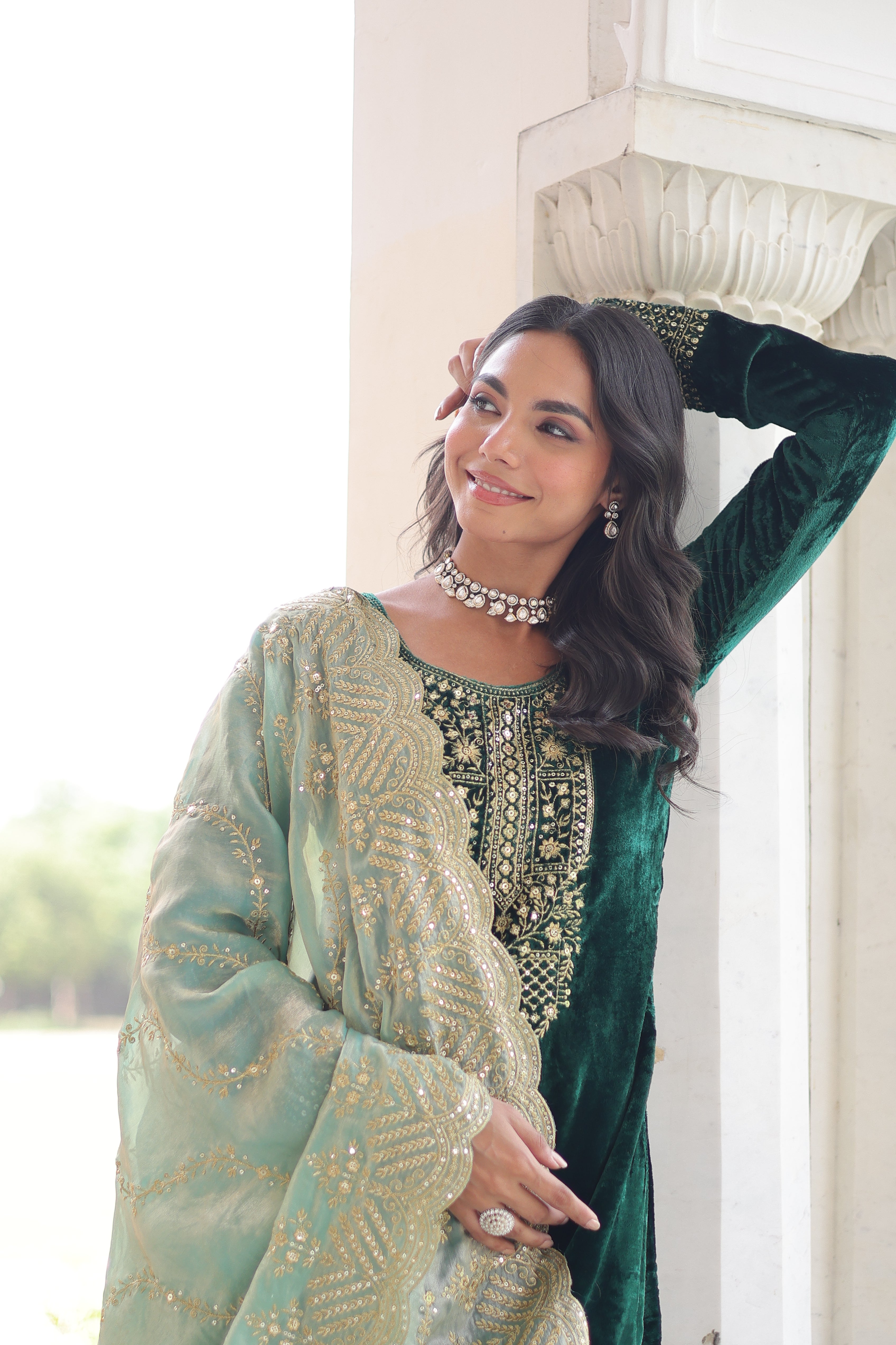 Velvet Sequins Embroidered Festive Salwar Kameez for Women