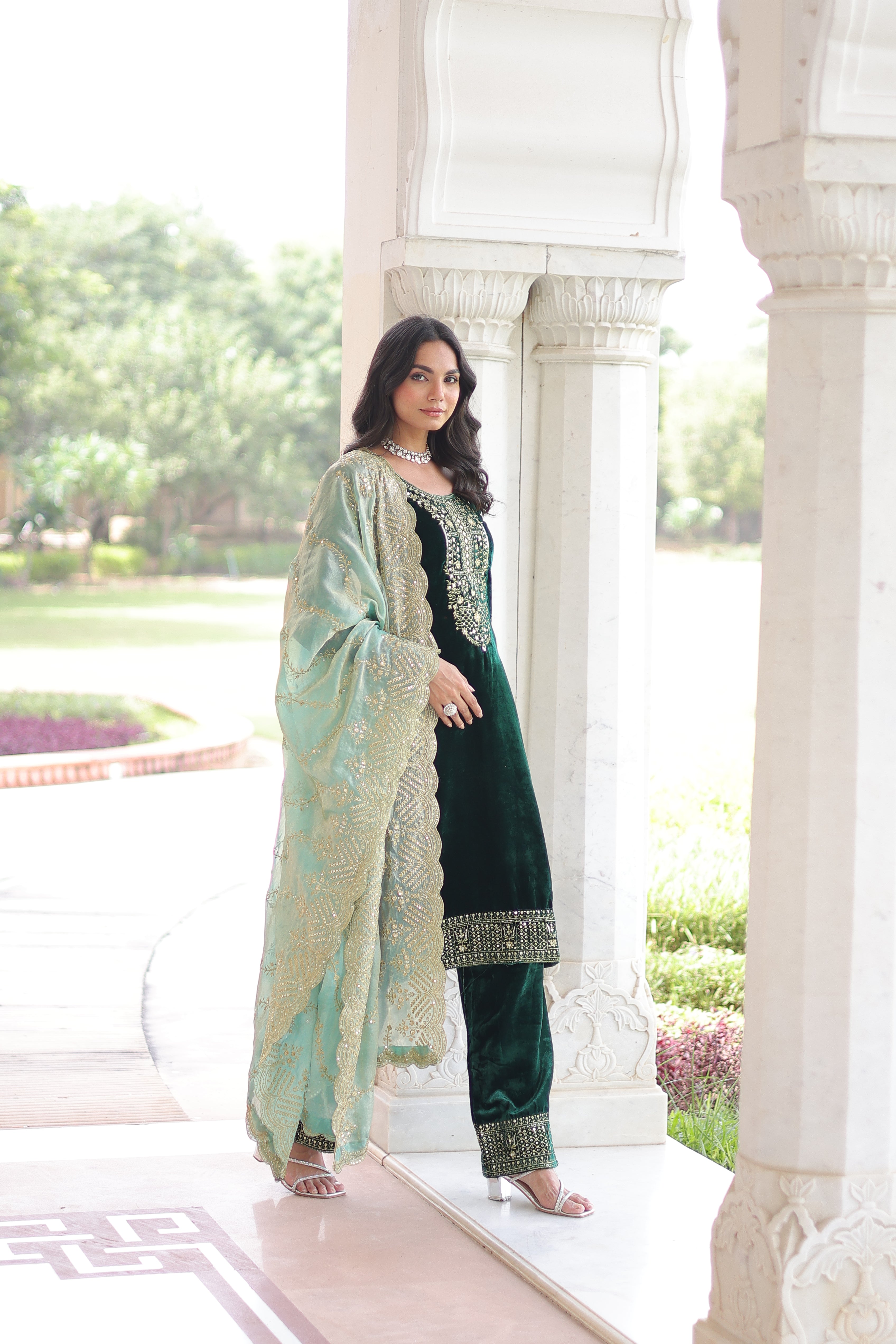 Velvet Sequins Embroidered Festive Salwar Kameez for Women