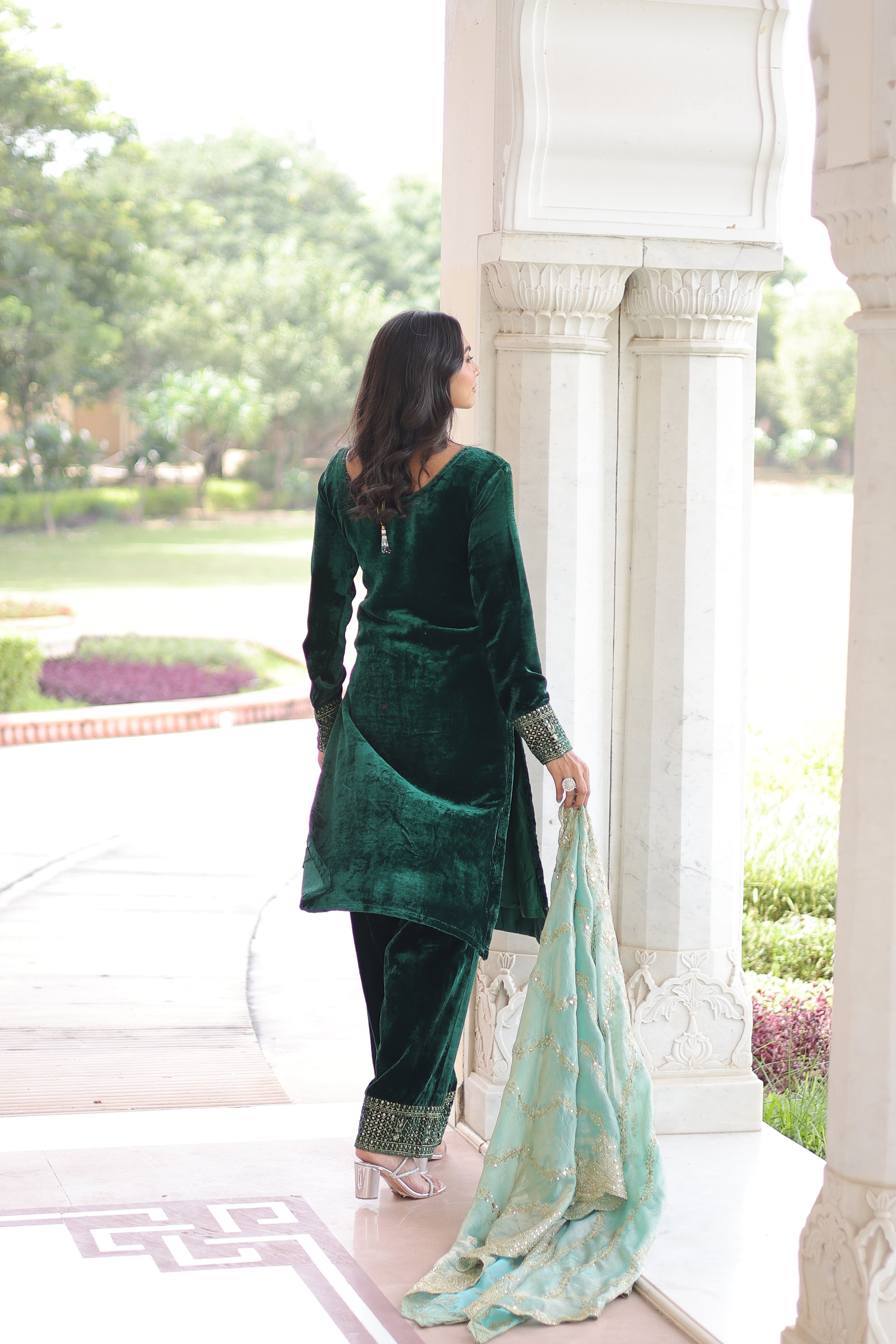 Velvet Sequins Embroidered Festive Salwar Kameez for Women