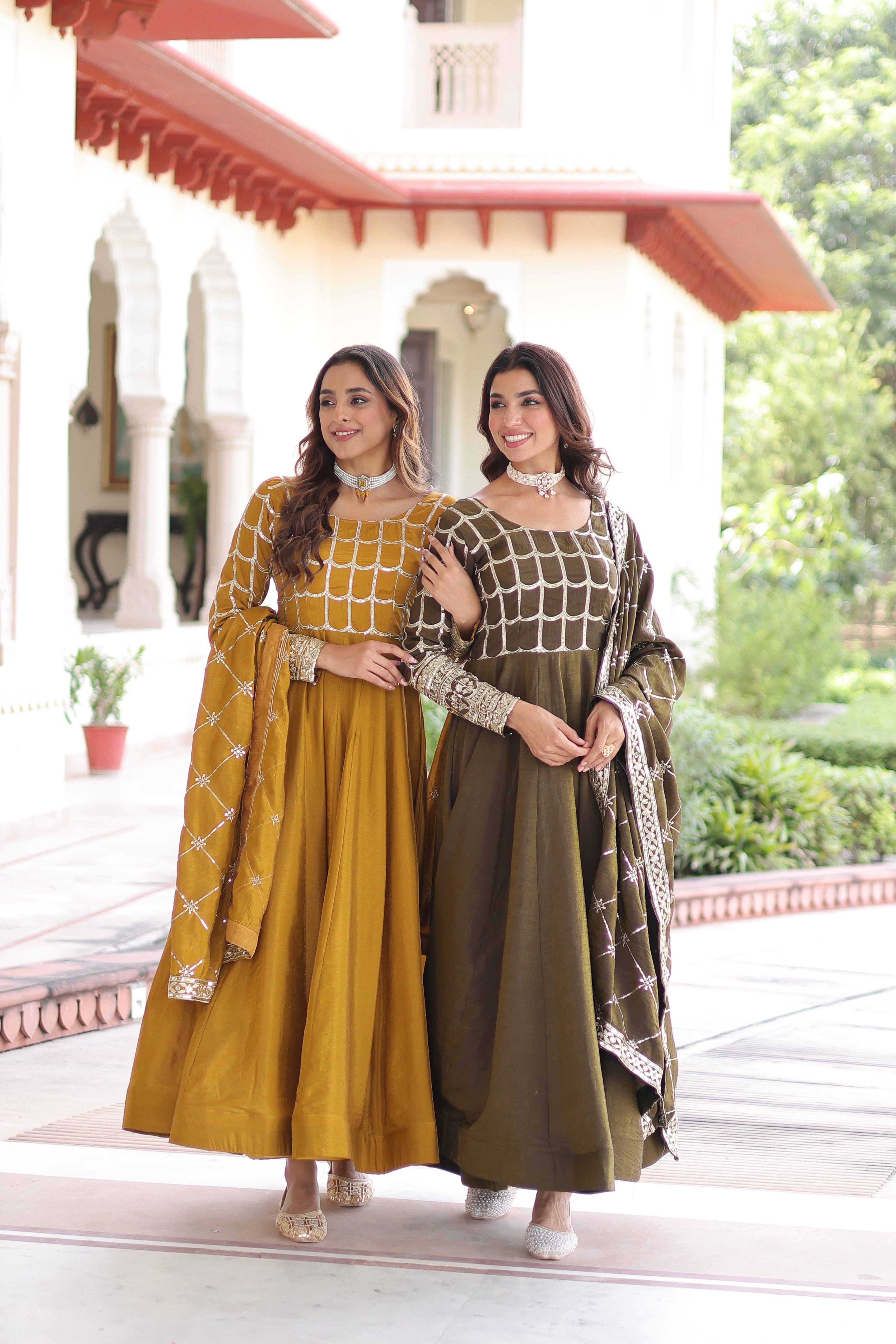 Silk Zari Embroidered Festival Wear Gown With Dupatta