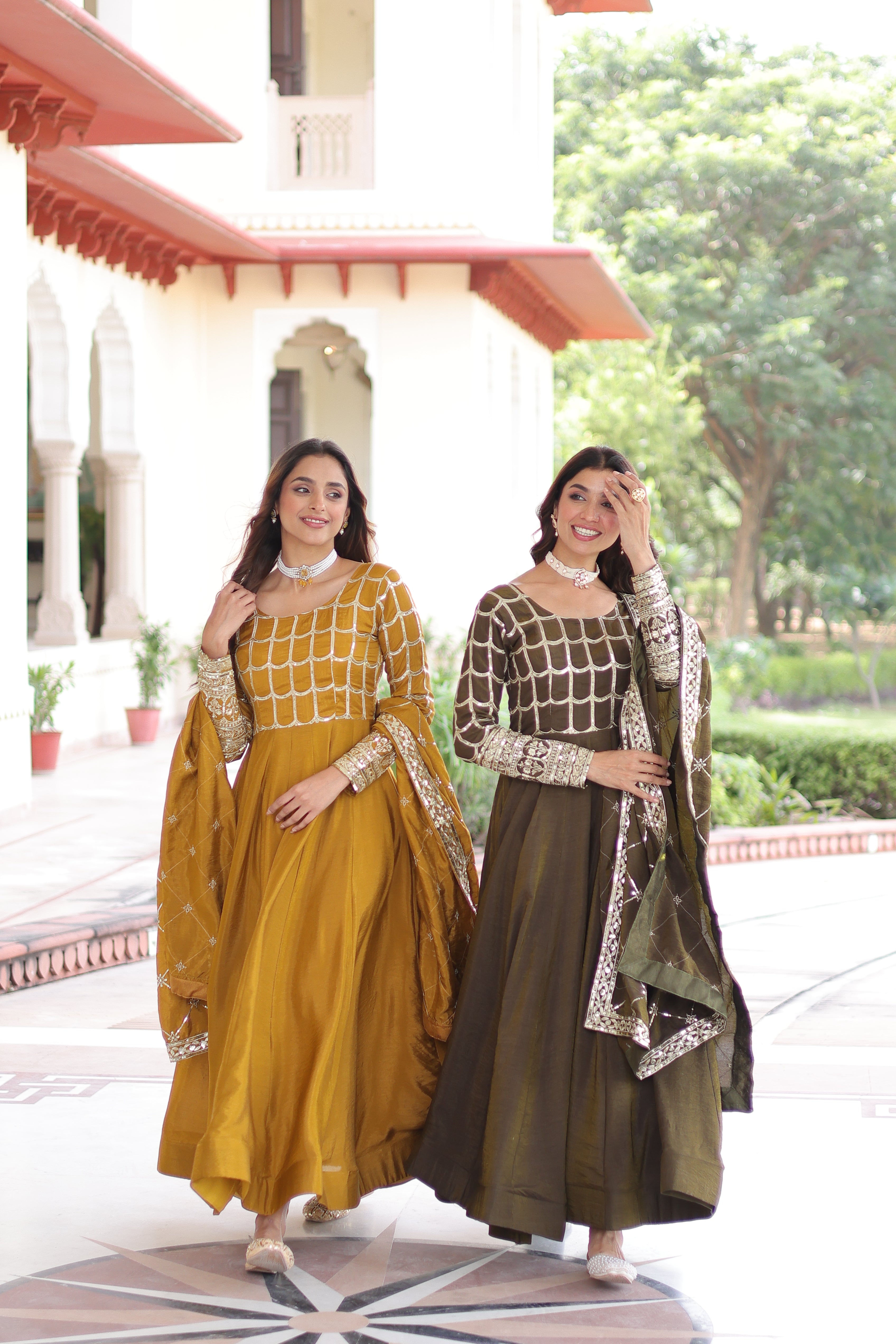 Silk Zari Embroidered Festival Wear Gown With Dupatta