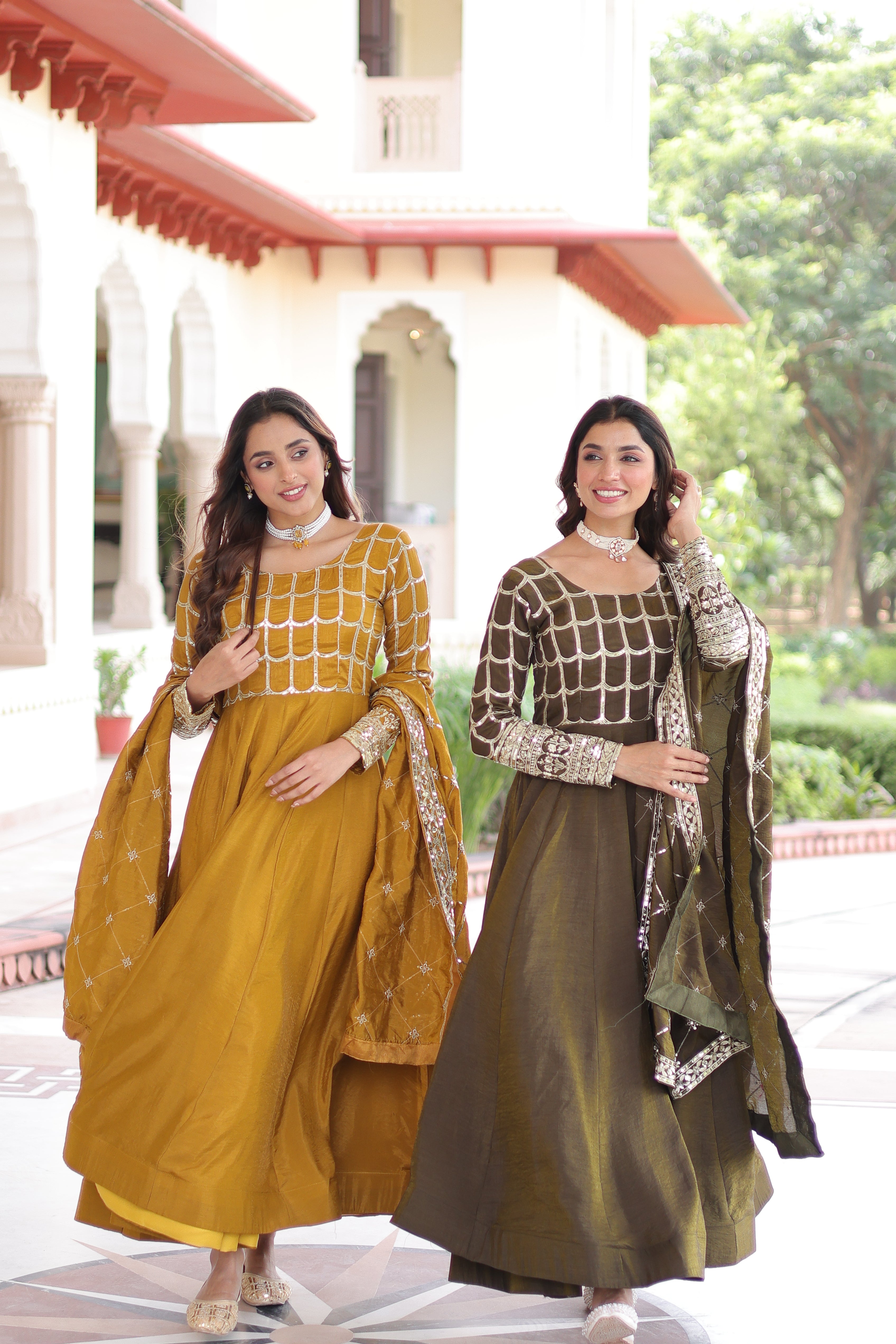 Silk Zari Embroidered Festival Wear Gown With Dupatta