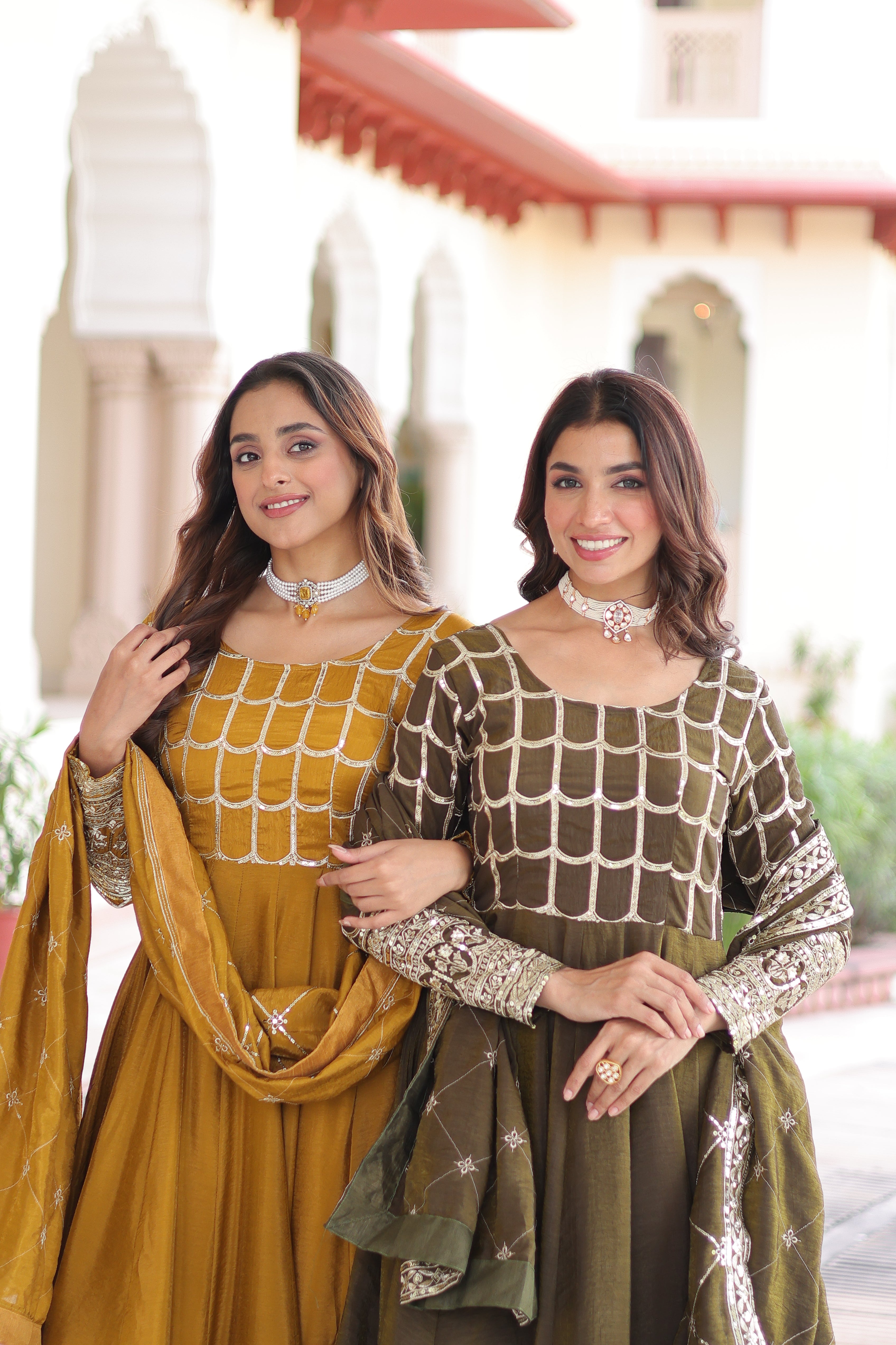 Silk Zari Embroidered Festival Wear Gown With Dupatta