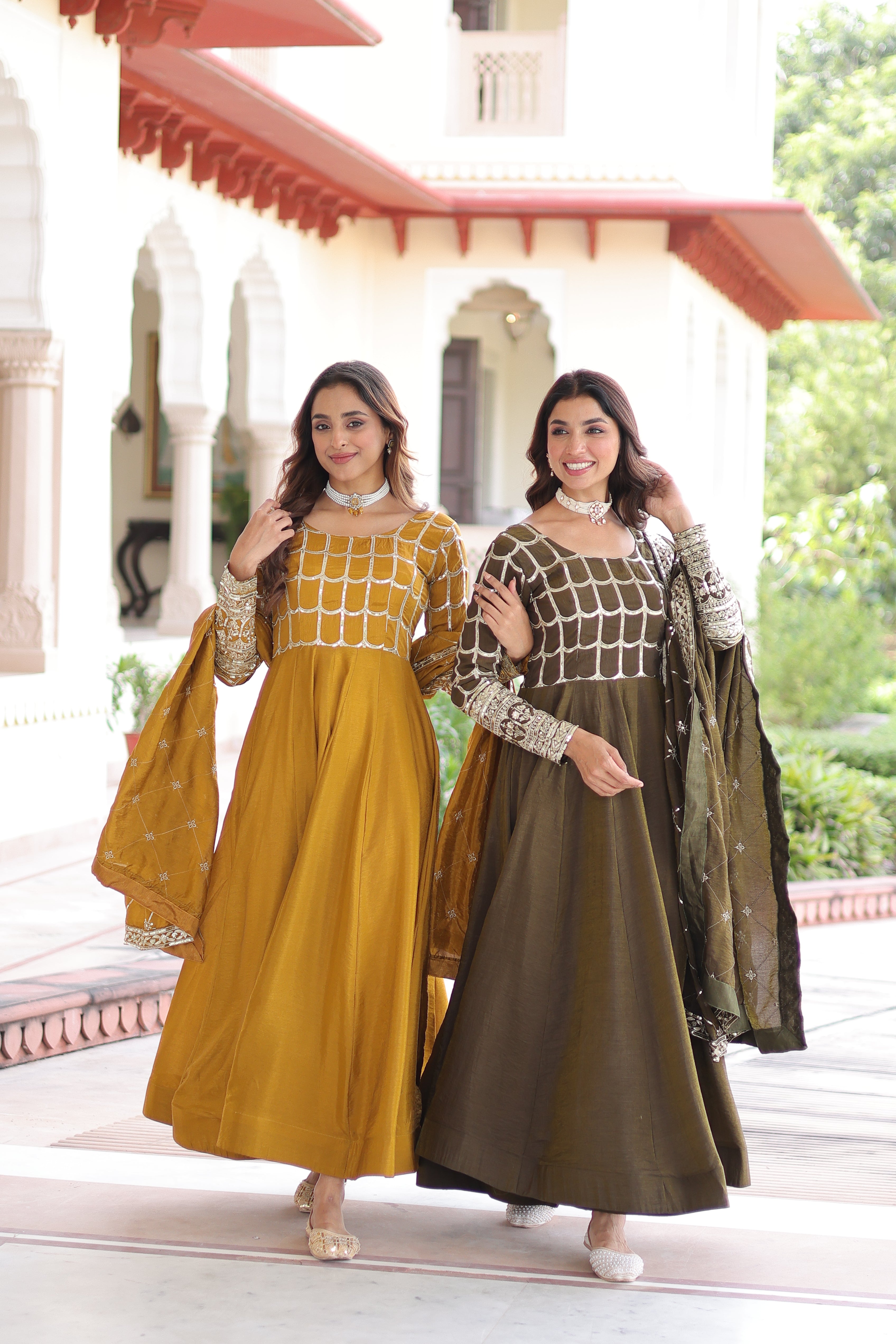 Silk Zari Embroidered Festival Wear Gown With Dupatta