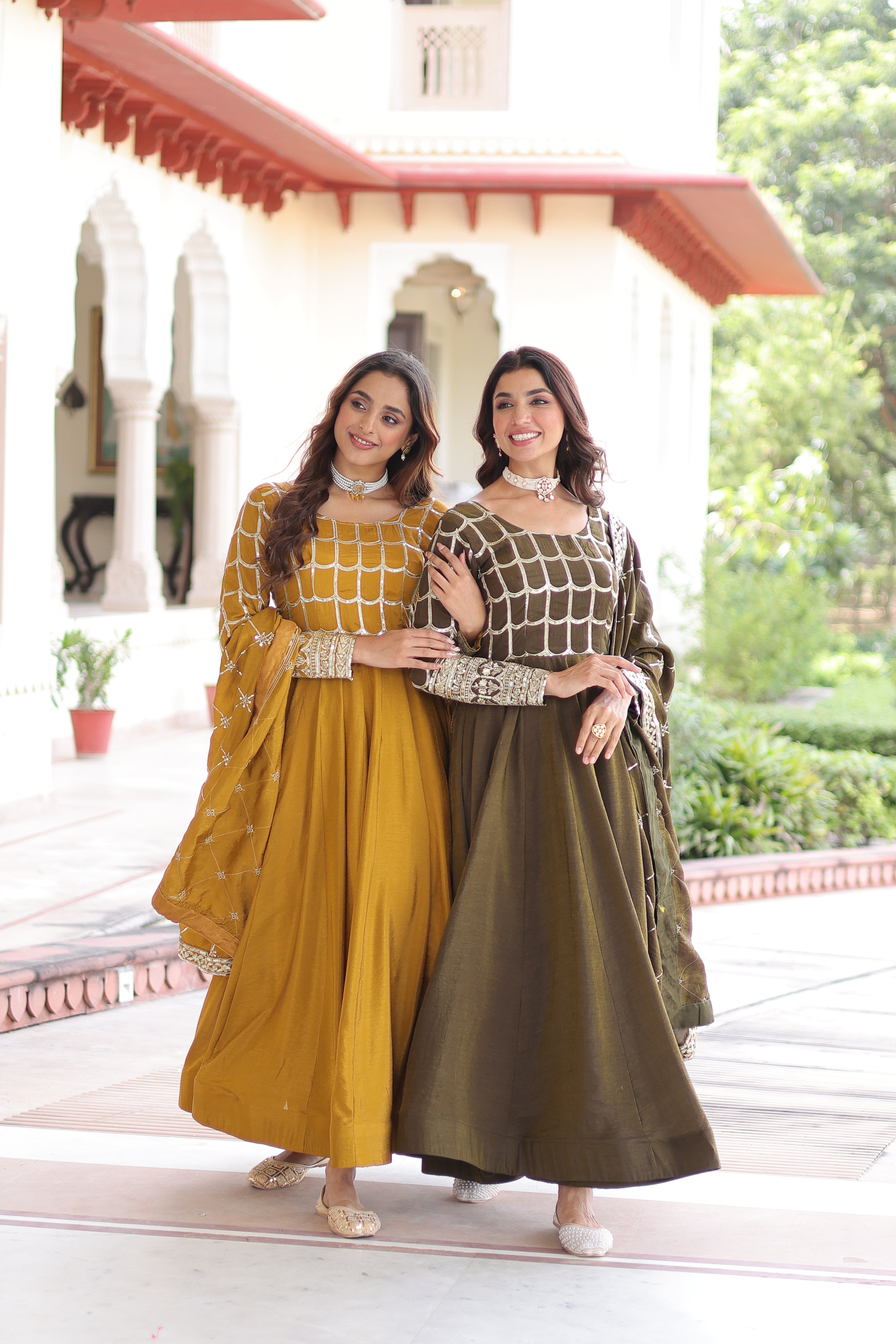 Silk Zari Embroidered Festival Wear Gown With Dupatta