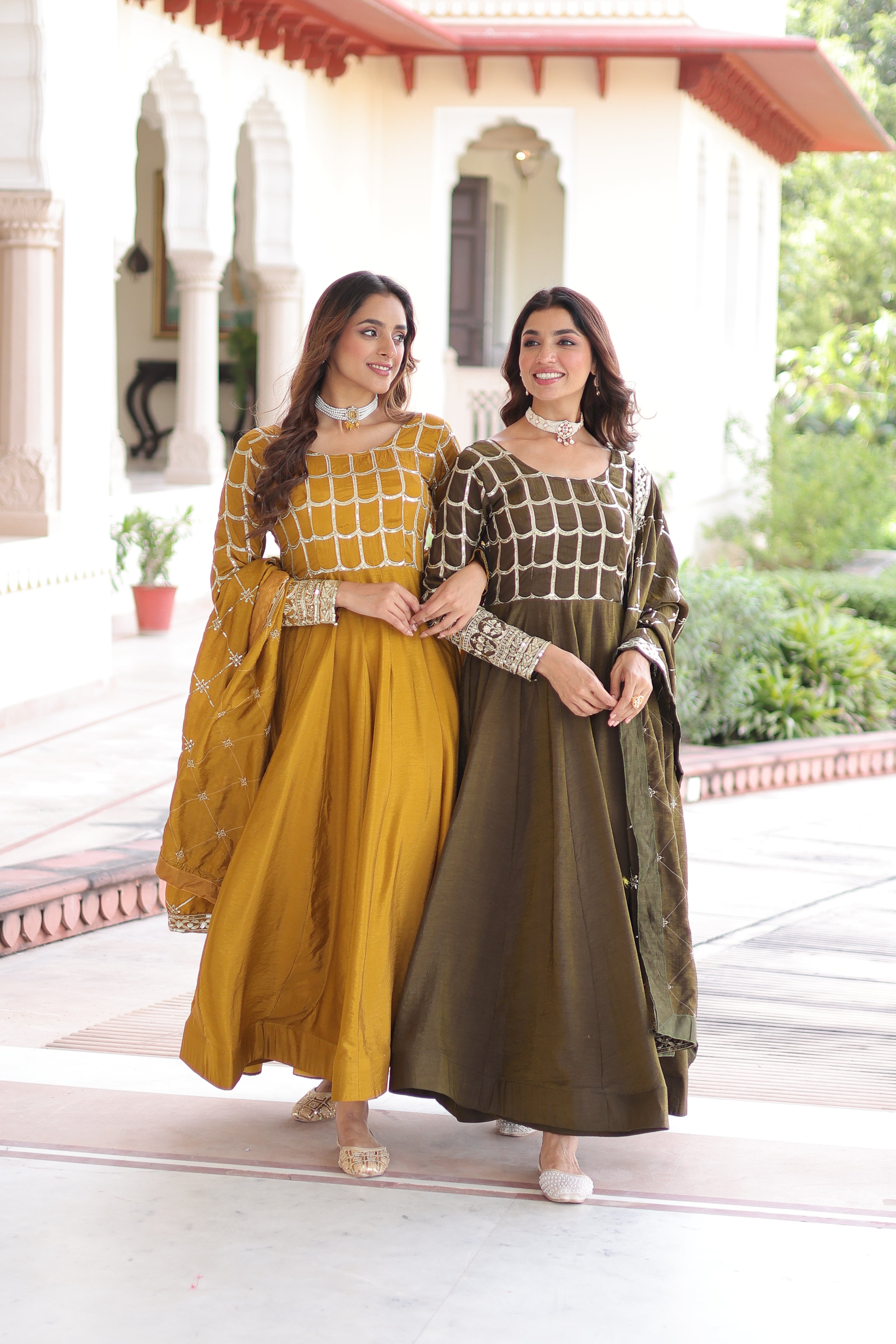 Silk Zari Embroidered Festival Wear Gown With Dupatta