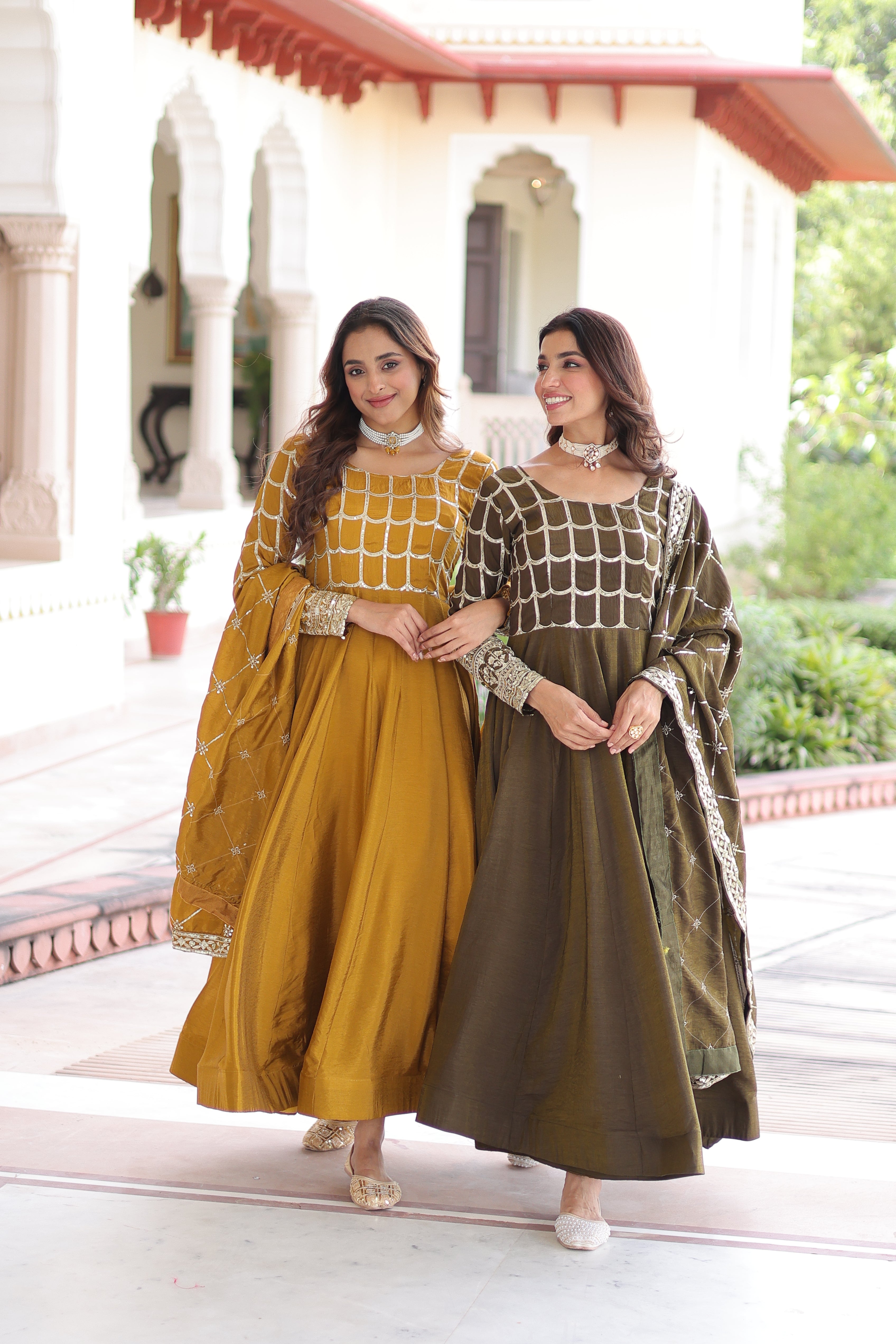 Silk Zari Embroidered Festival Wear Gown With Dupatta