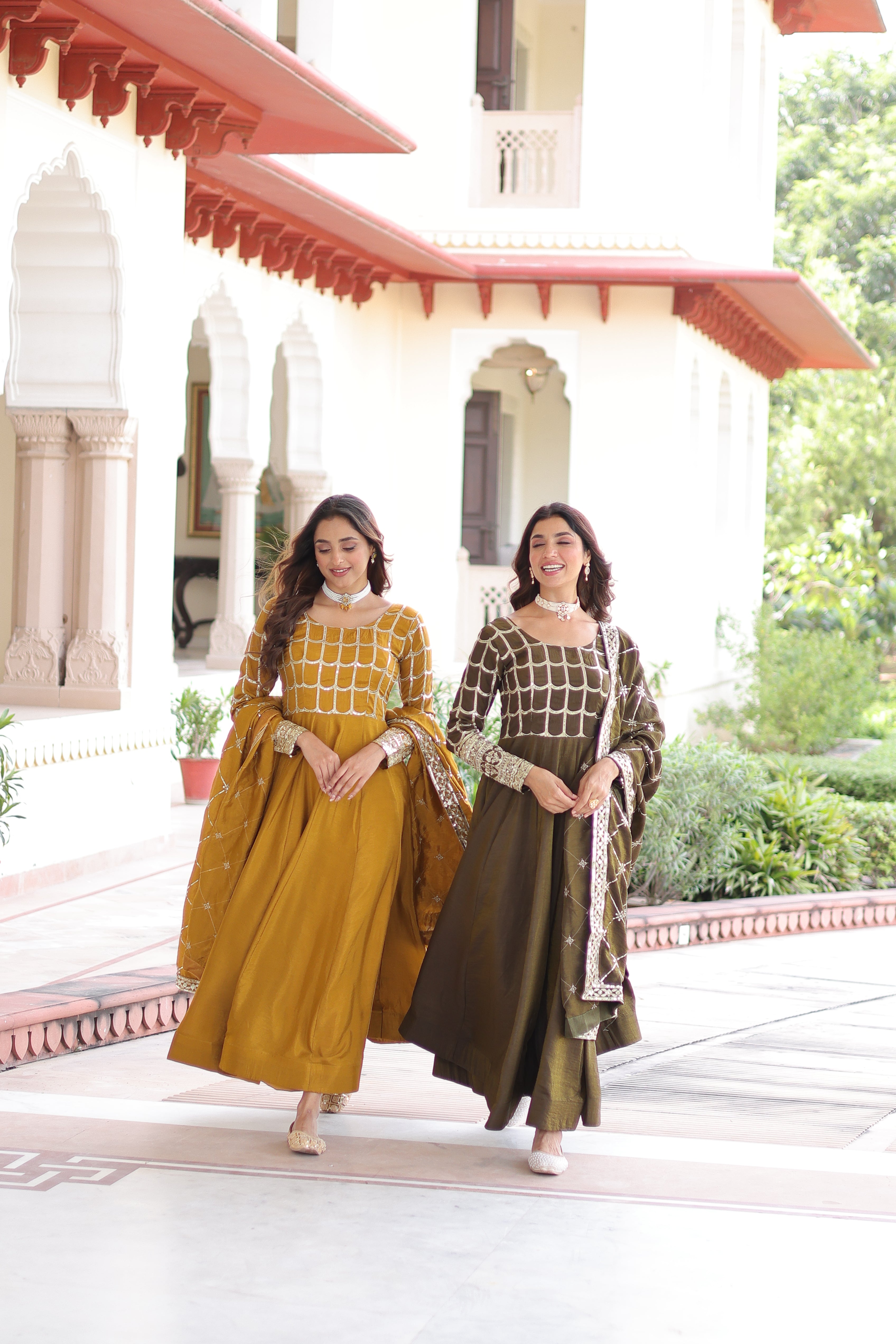 Silk Zari Embroidered Festival Wear Gown With Dupatta