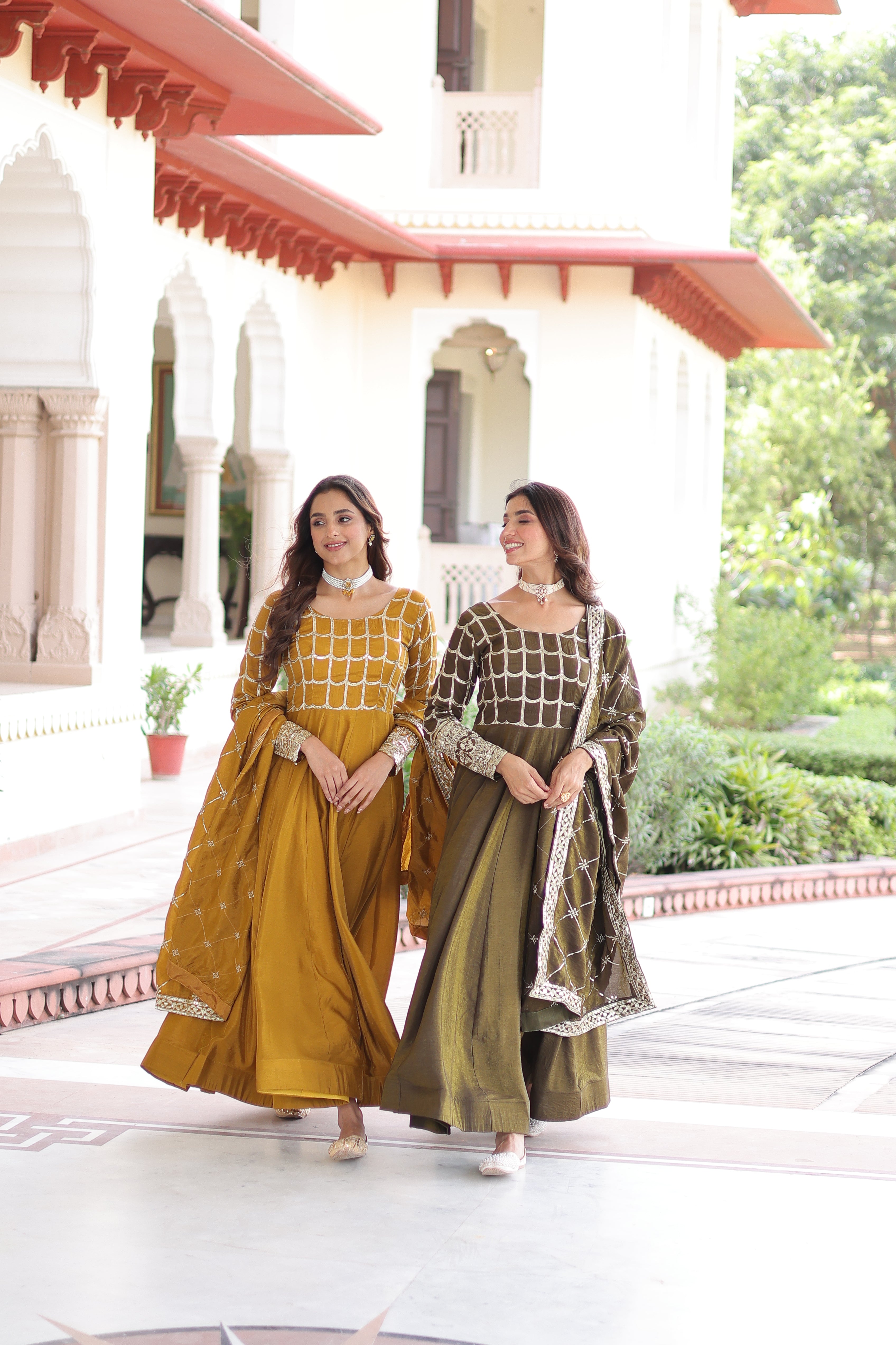 Silk Zari Embroidered Festival Wear Gown With Dupatta