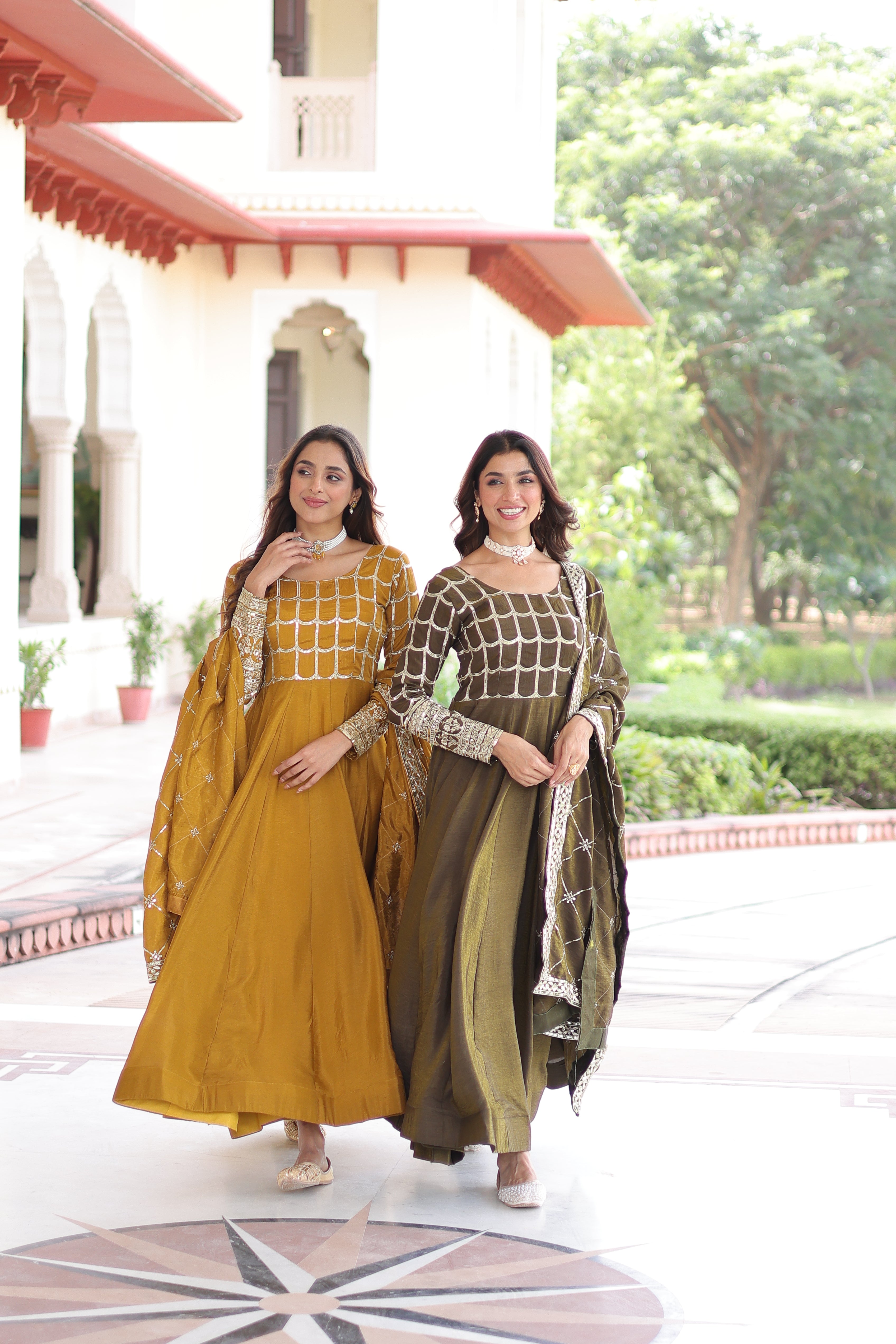 Silk Zari Embroidered Festival Wear Gown With Dupatta