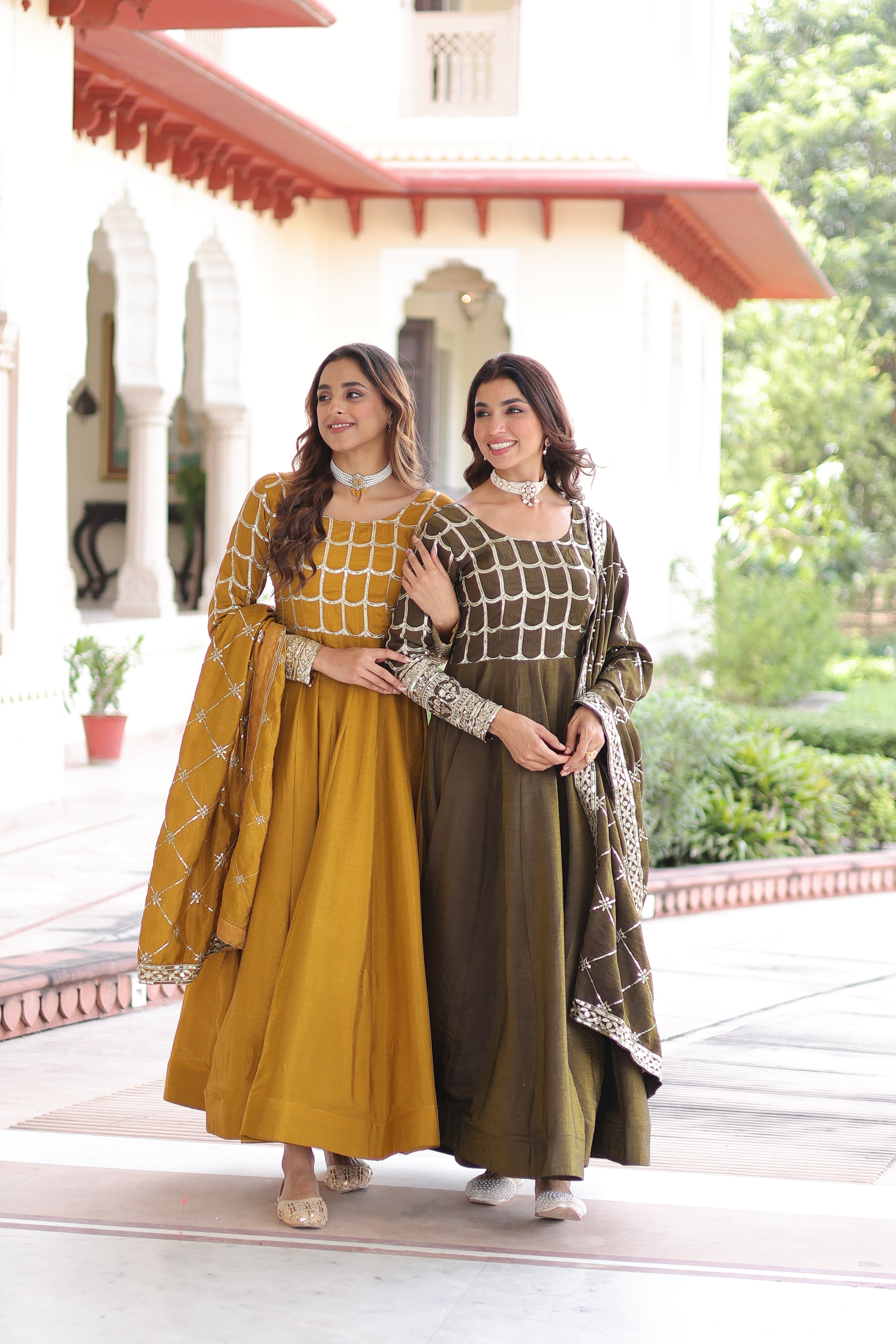 Silk Zari Embroidered Festival Wear Gown With Dupatta