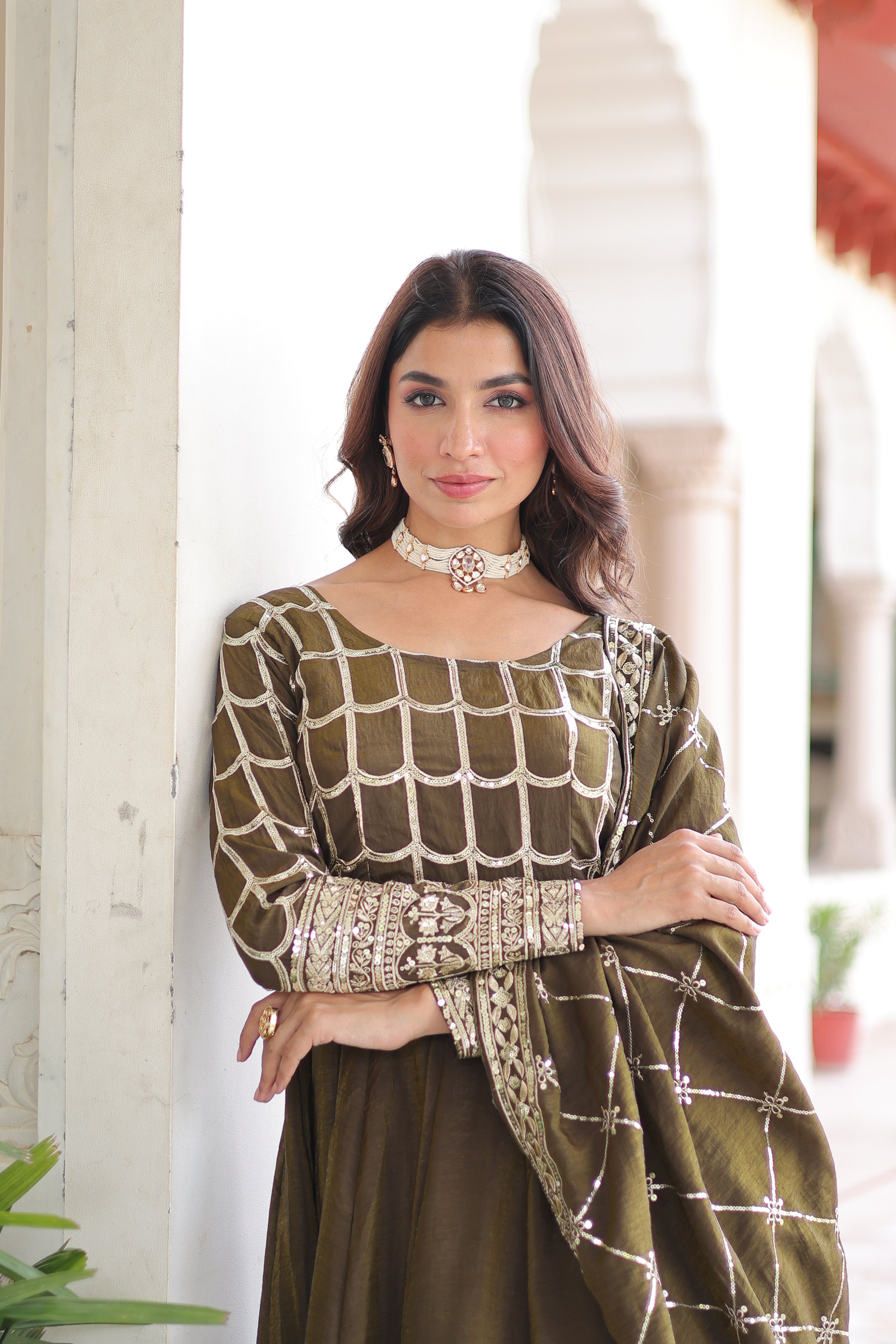 Silk Zari Embroidered Festival Wear Gown With Dupatta